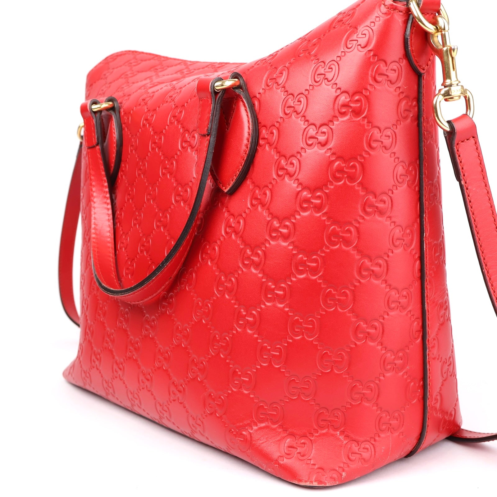 J1091 Gucci Red Guccissima Leather Top Handle Bag- Pre Owned