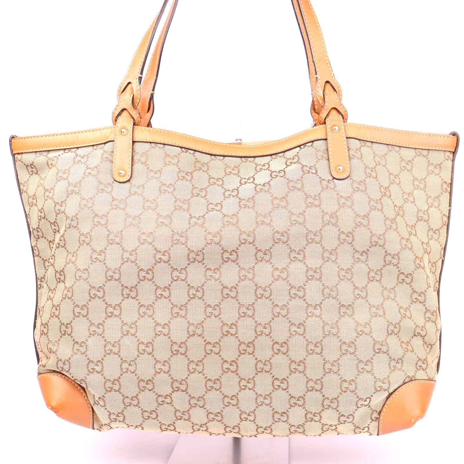 J1086 Gucci Brown Canvas Tote Bag Cloth- Pre Owned