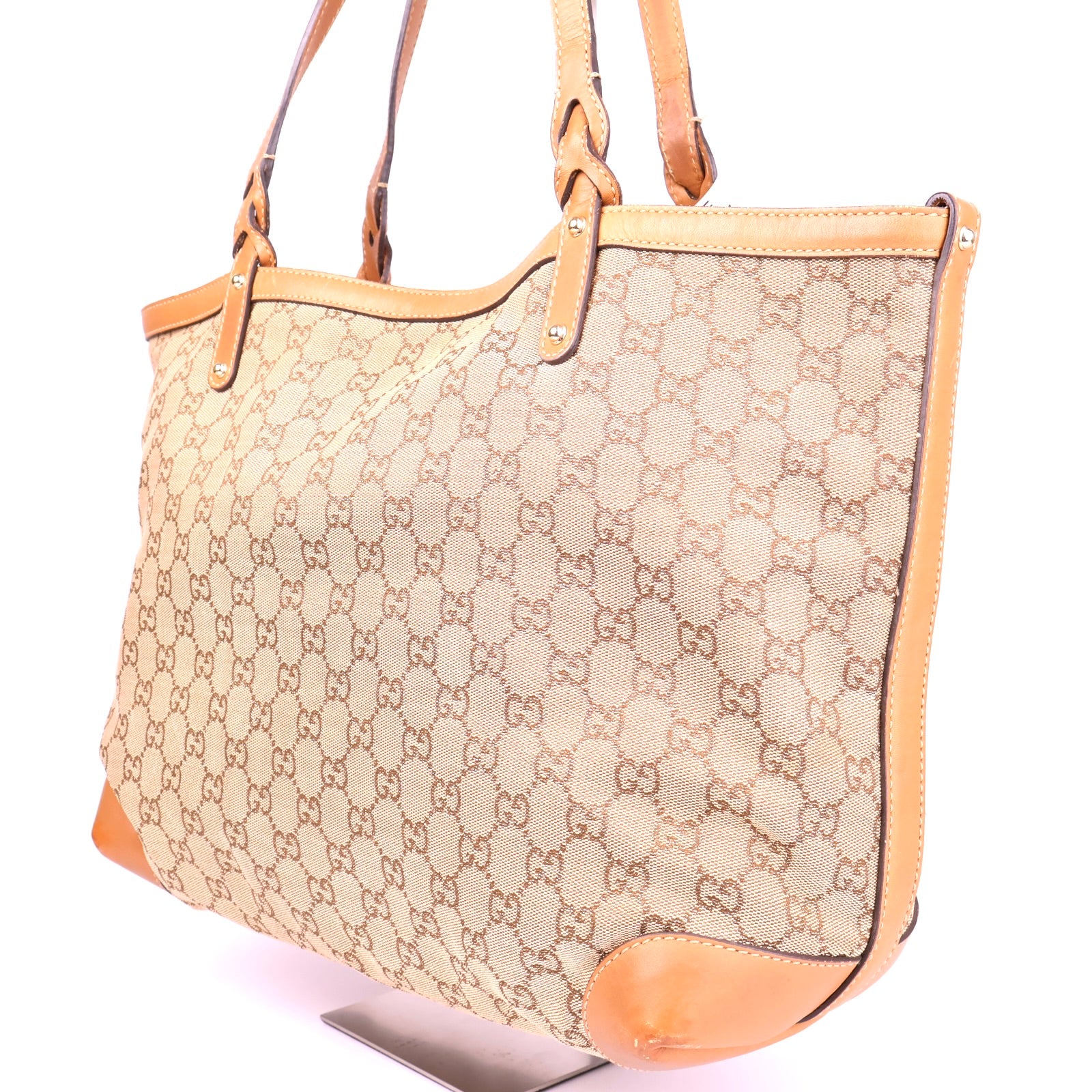 J1086 Gucci Brown Canvas Tote Bag Cloth- Pre Owned