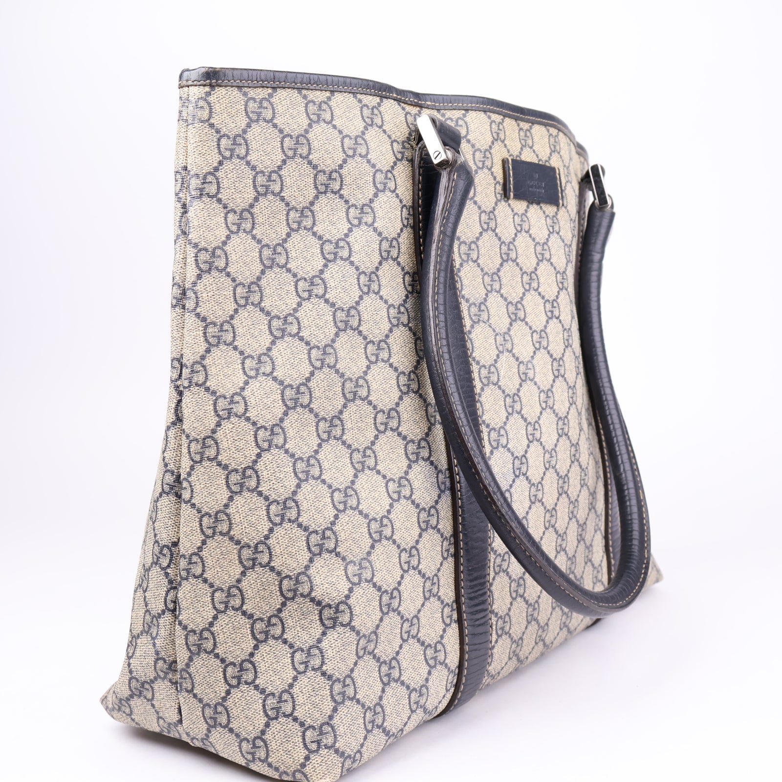 J1090 Gucci Beige/Ebony Coated Canvas Large Tote Bag- Pre Owned