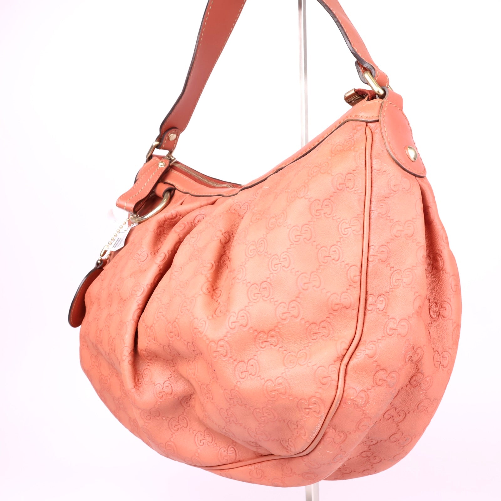 J1165 Gucci Dark Coral Guccissima Sukey Hobo Bag- Pre Owned