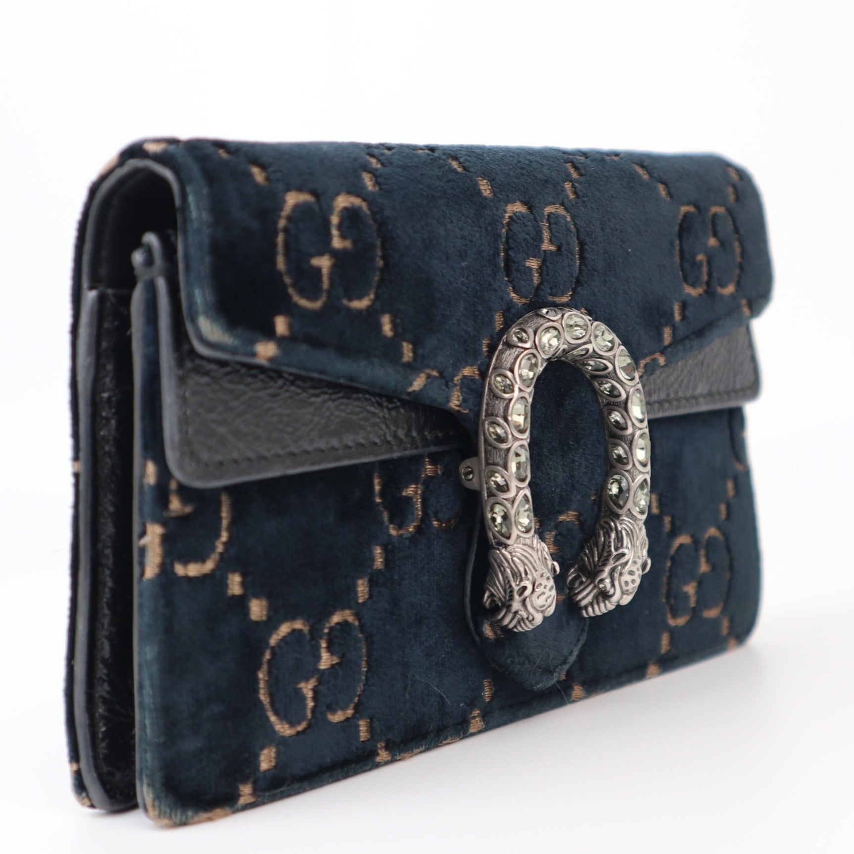C1236 Gucci Blue/Black GG Velvet Super Mini Dionysus Chain Bag-Pre Owned
