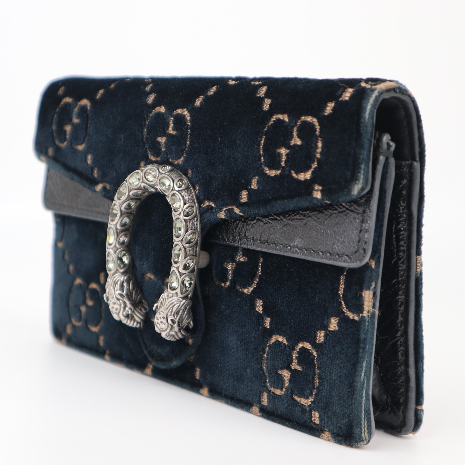 C1236# Gucci Blue/Black GG Velvet Super Mini Dionysus Chain Bag-Pre Owned