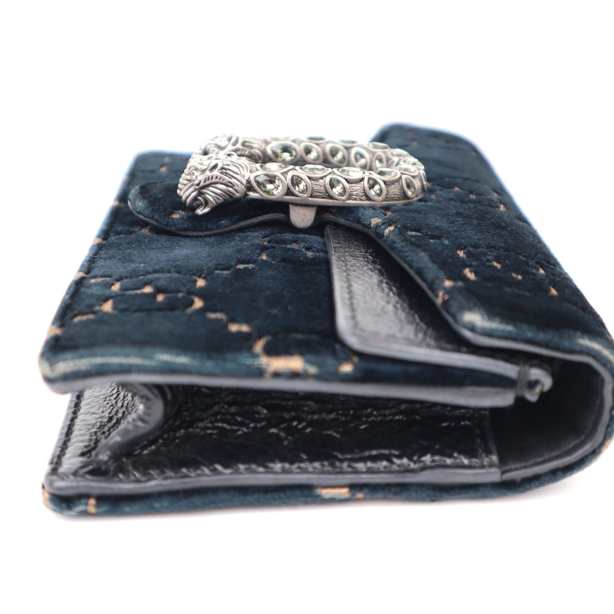 C1236# Gucci Blue/Black GG Velvet Super Mini Dionysus Chain Bag-Pre Owned