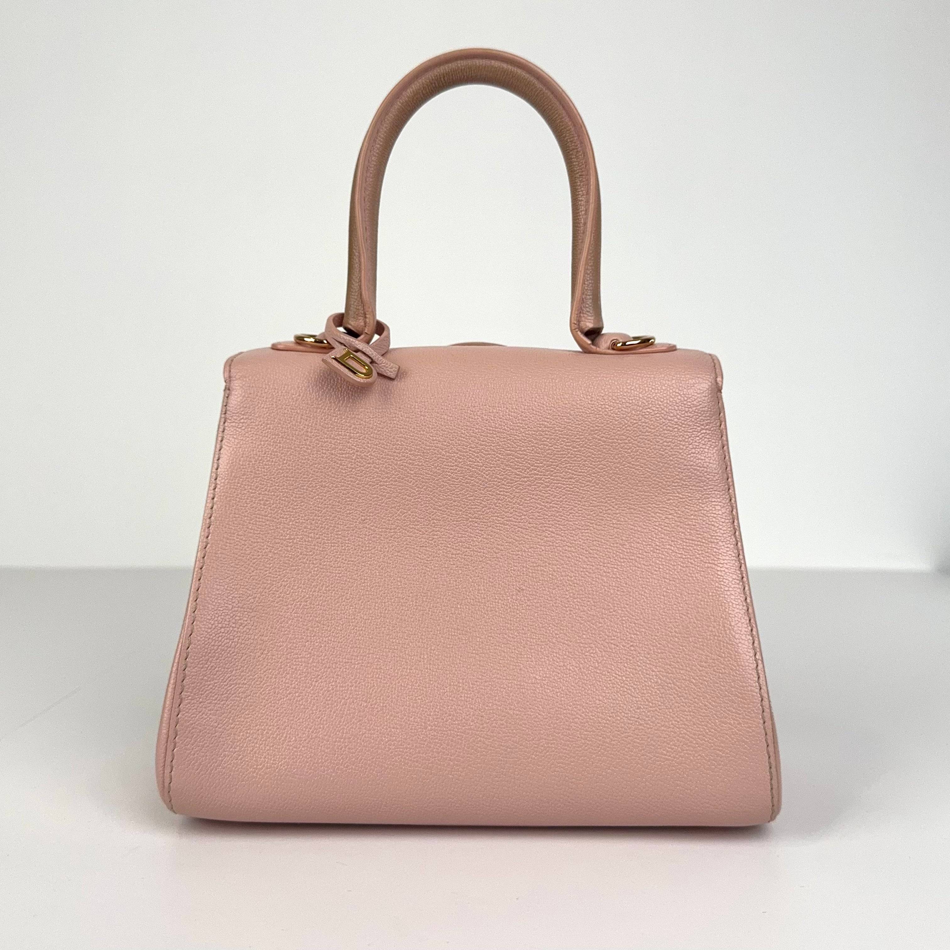 PRE OWNED-DELVAUX Grained Calfskin Mini Brillant Satchel Nude