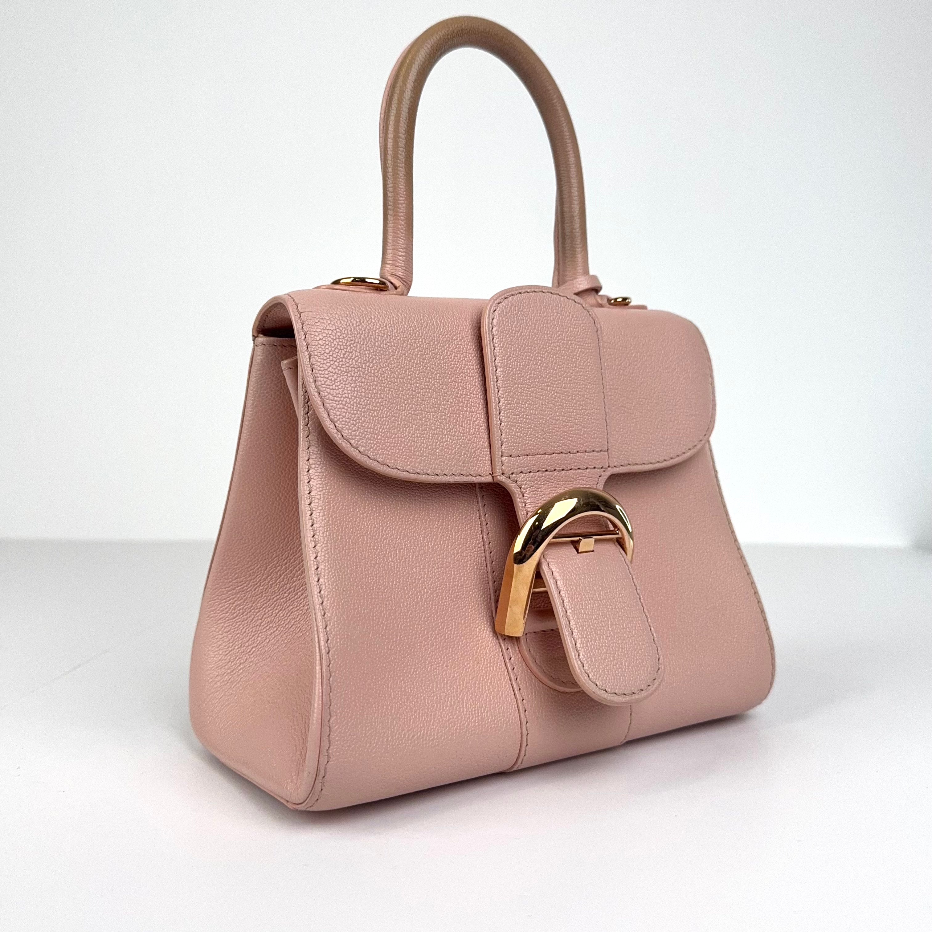 PRE OWNED-DELVAUX Grained Calfskin Mini Brillant Satchel Nude