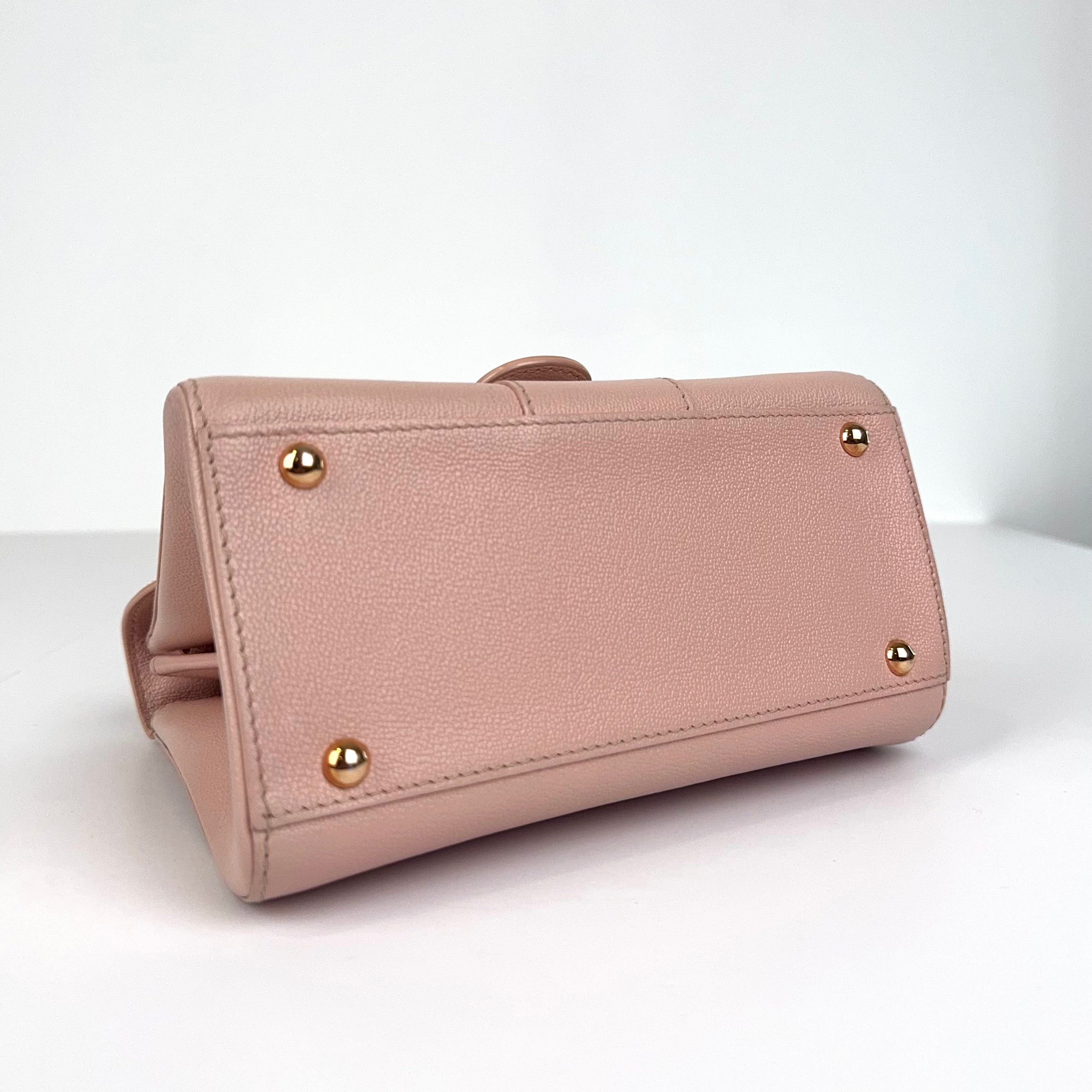 PRE OWNED-DELVAUX Grained Calfskin Mini Brillant Satchel Nude