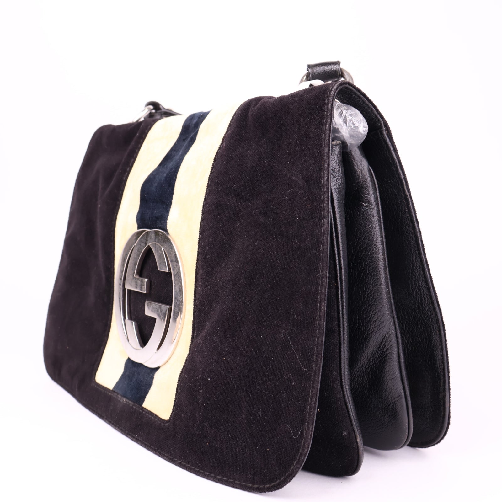 J1032 Gucci Velvet Blondie Web Flap Bag- Pre Owned