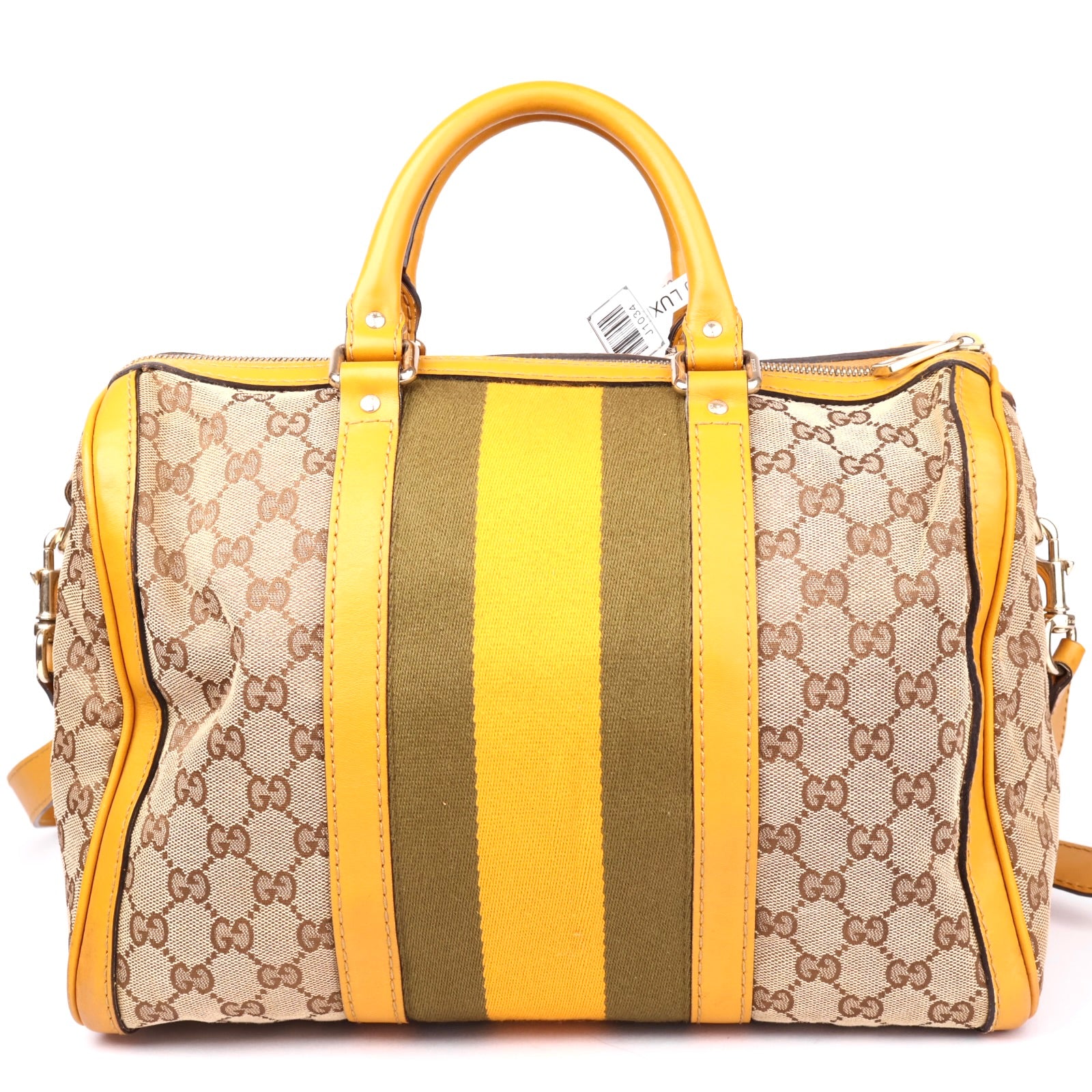 J1034 Gucci GG Canvas Sherry Line Boston Bag Beige Yellow- Pre Owned