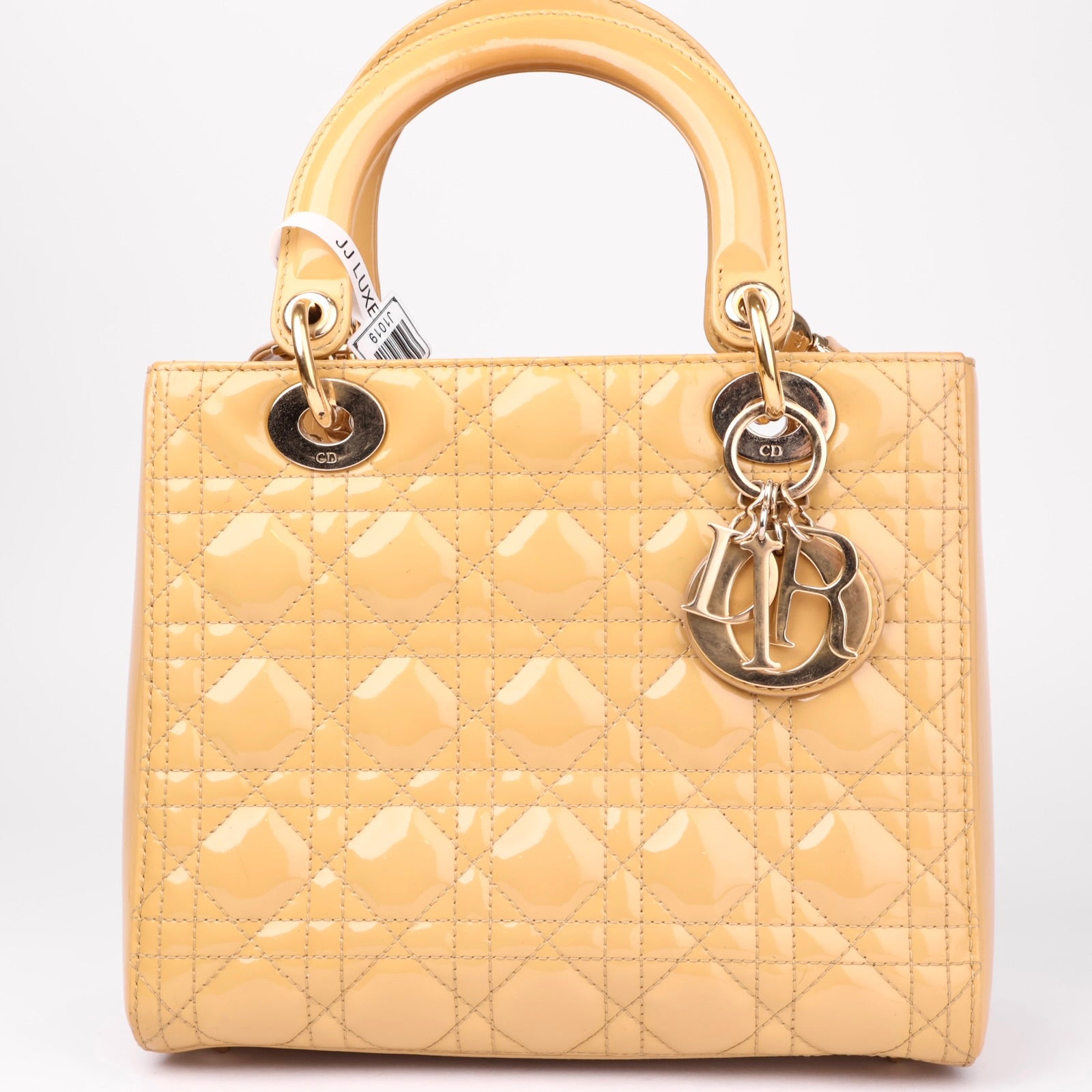 J1019 Christian Dior Beige Quilted Cannage Patent Leather- Pre Owned