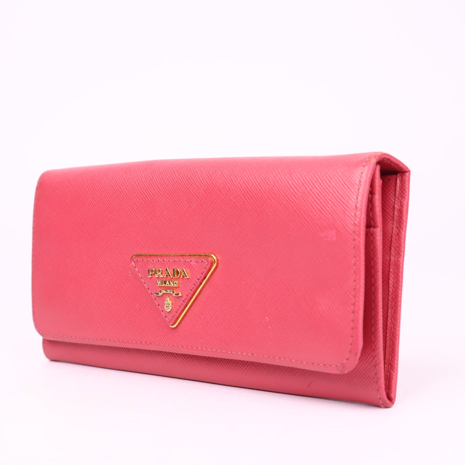 J1042 Prada Saffiano Triangle Fold Wallet - Pre Owned