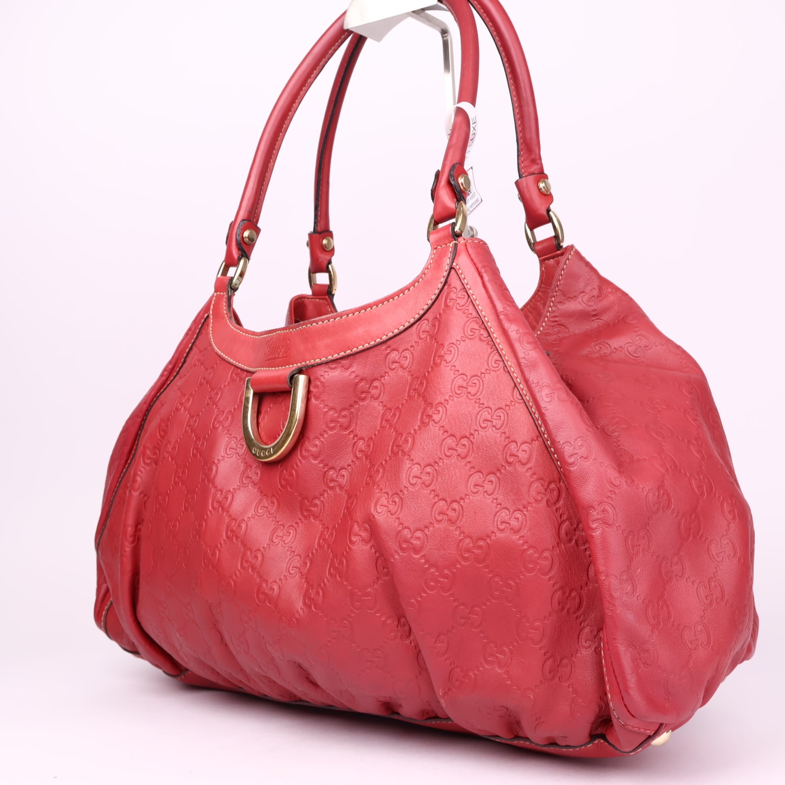 J1021 Gucci Red Guccissima Leather Large D-Ring Hobo Bag- Pre Owned