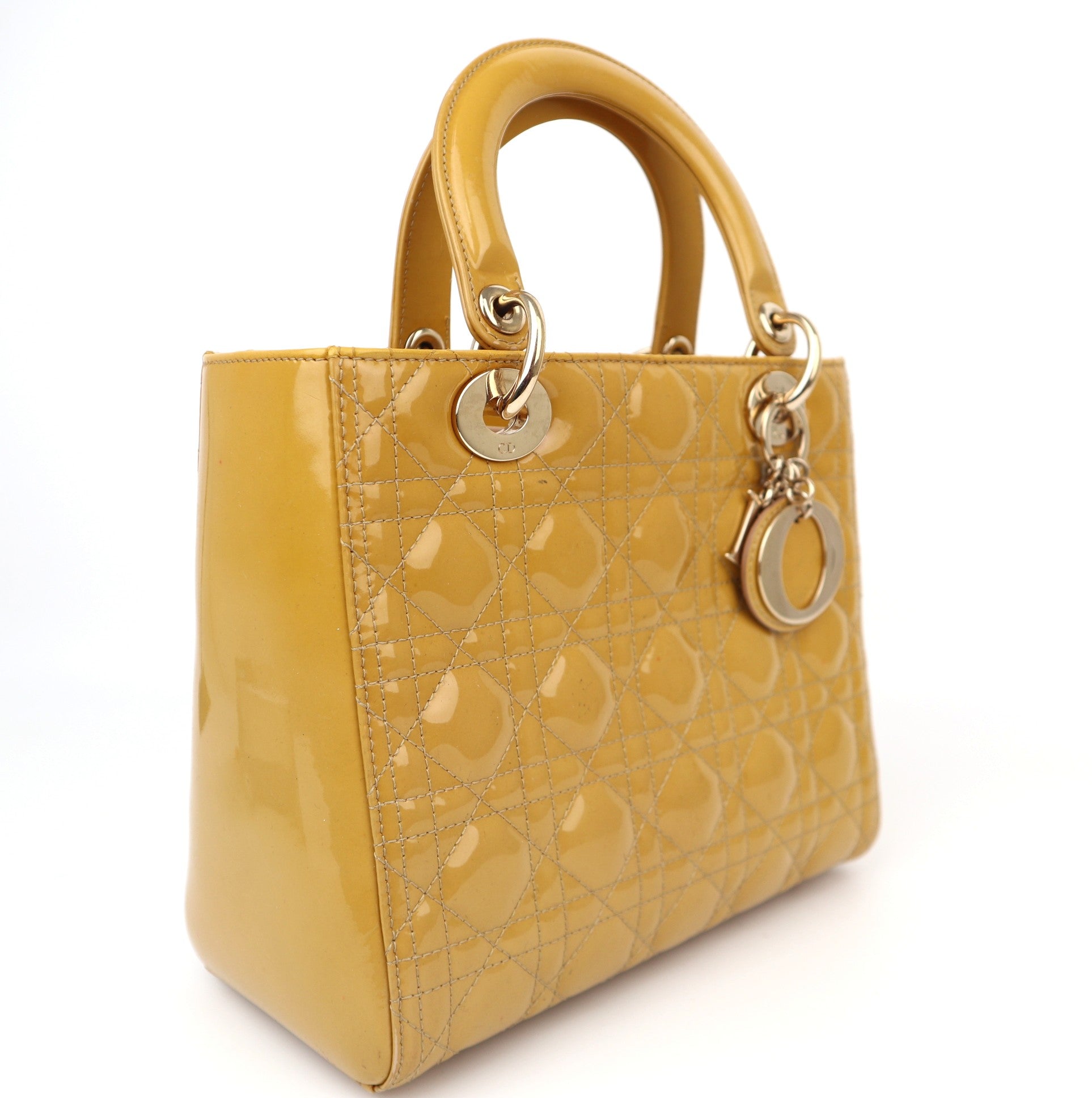 C1257 Christian Dior Yellow Lady Dior Medium Bag-Pre Owned