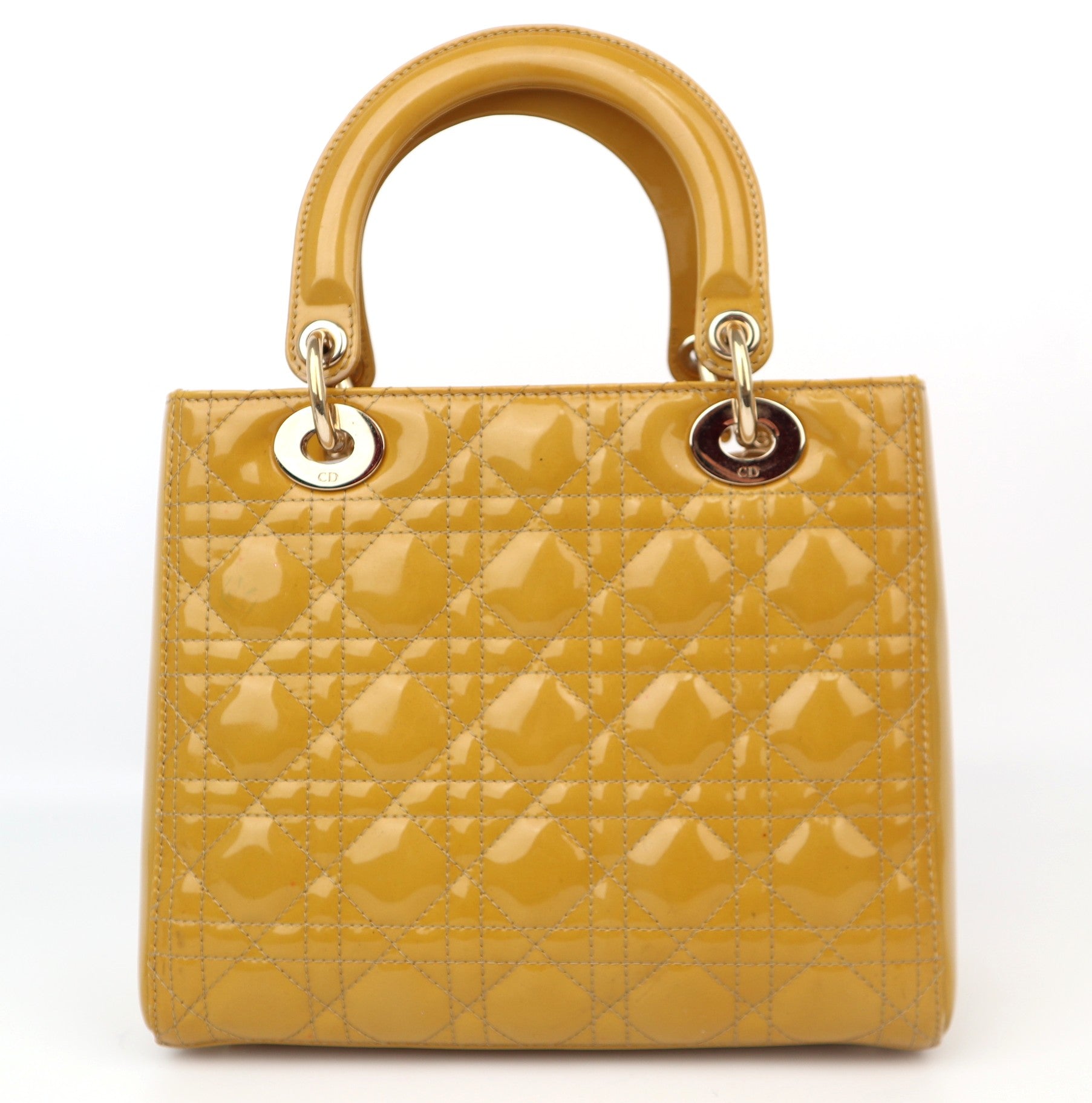 C1257 Christian Dior Yellow Lady Dior Medium Bag-Pre Owned