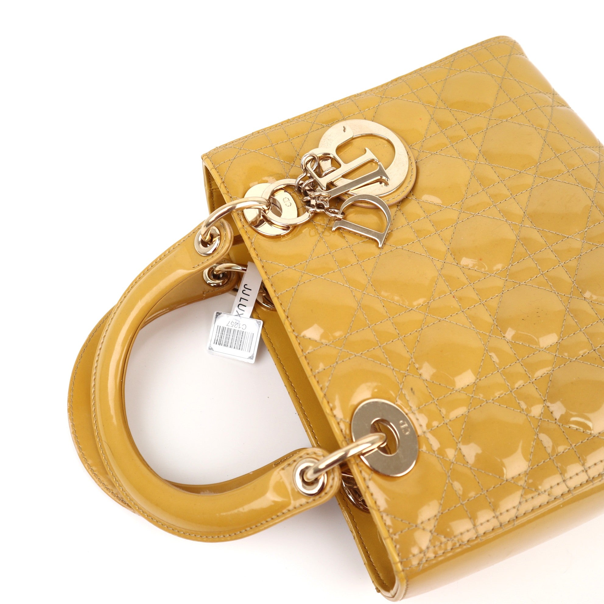 C1257 Christian Dior Yellow Lady Dior Medium Bag-Pre Owned