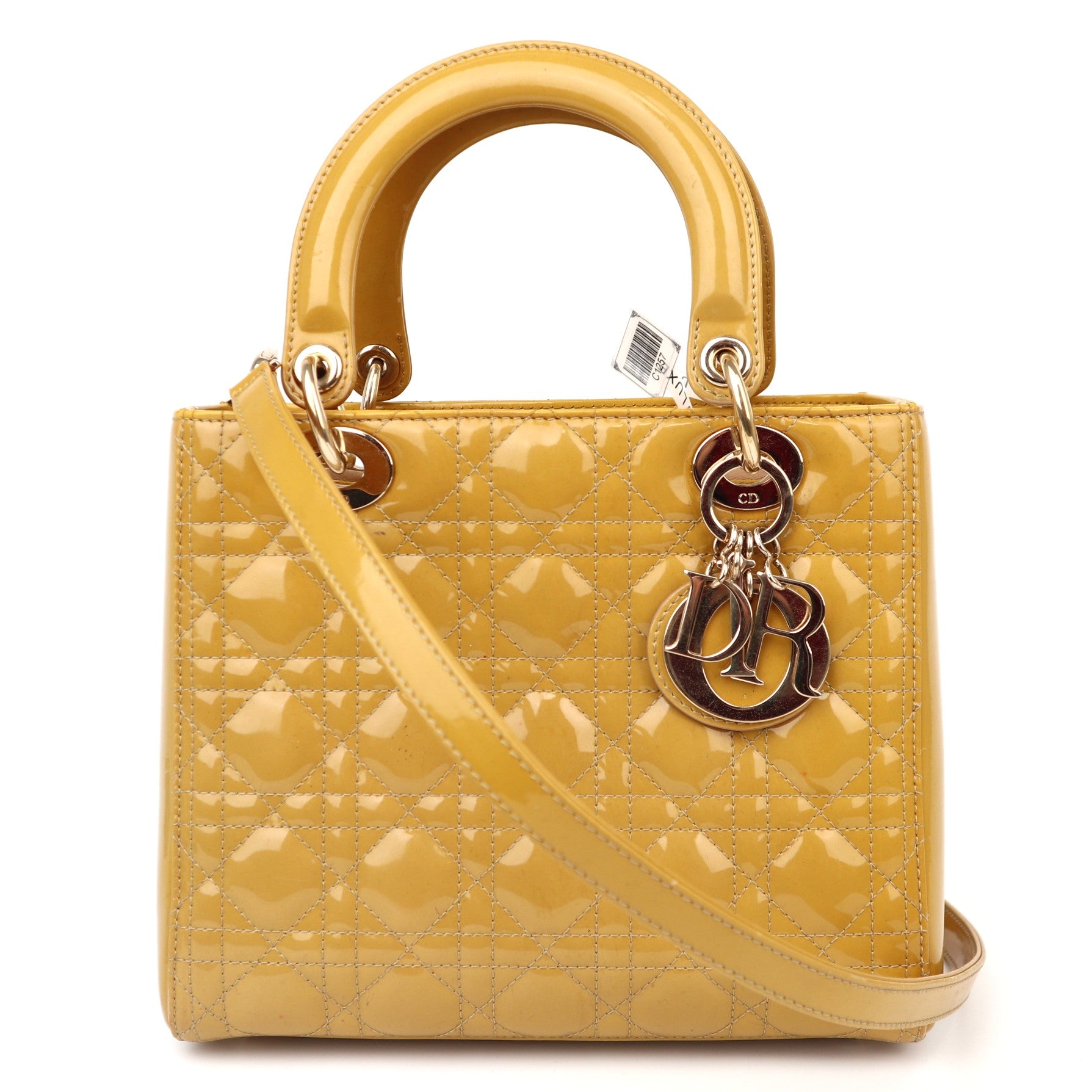 C1257 Christian Dior Yellow Lady Dior Medium Bag-Pre Owned