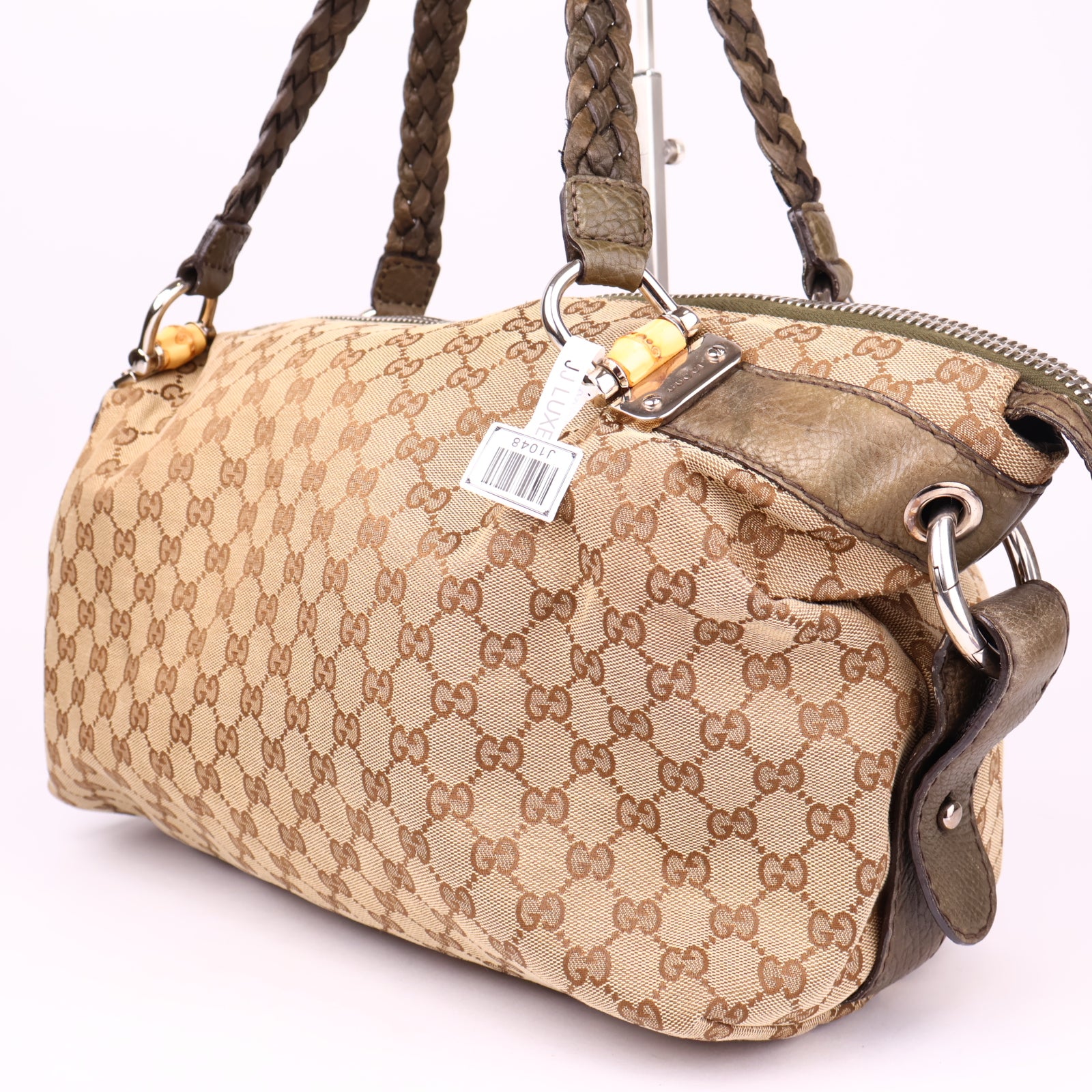 J1048 Gucci Medium GG Canvas Bamboo Bar tote bag- Pre Owned