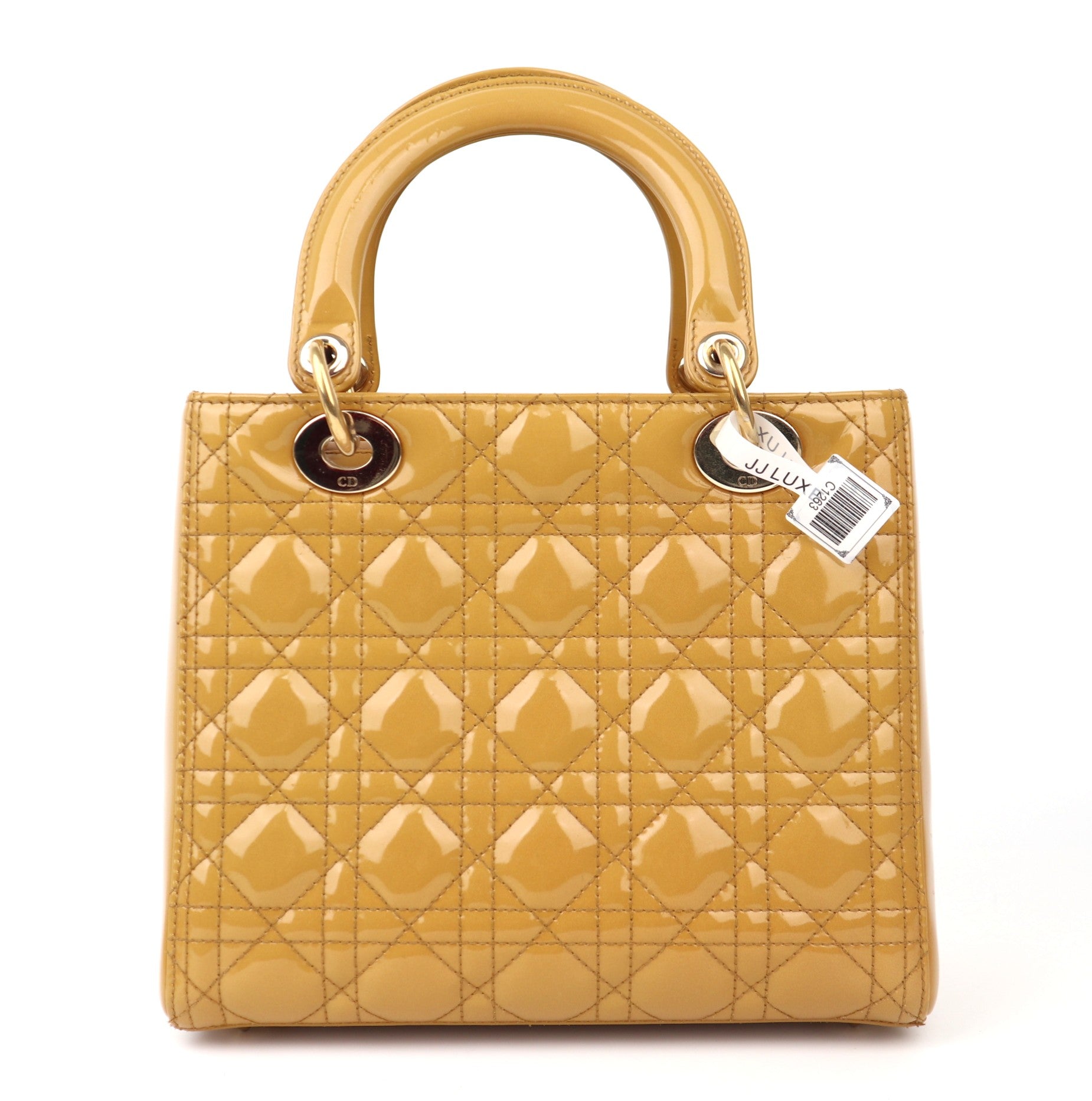 C1263 Christian Dior Lady Dior Medium Handbag in Yellow Patent Leather-Pre Owned