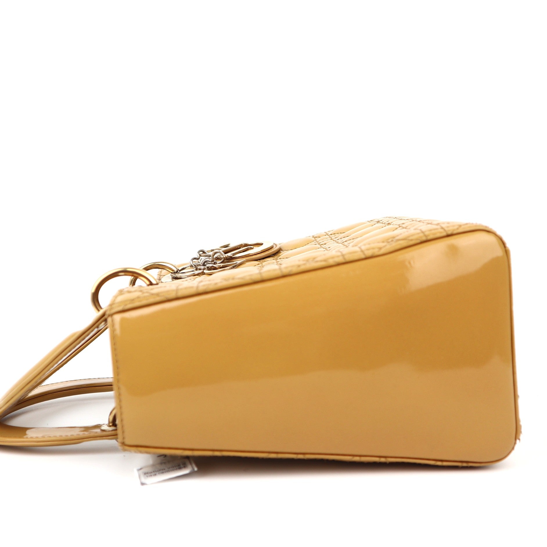 C1263 Christian Dior Lady Dior Medium Handbag in Yellow Patent Leather-Pre Owned
