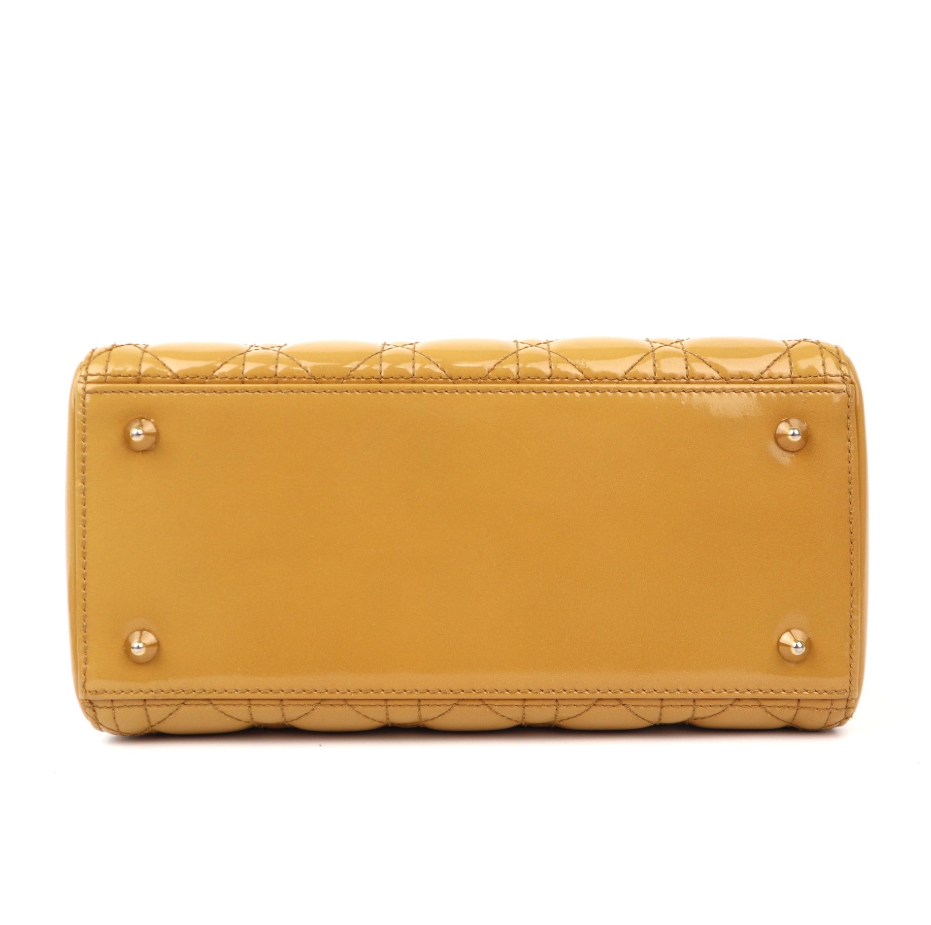C1263 Christian Dior Lady Dior Medium Handbag in Yellow Patent Leather-Pre Owned