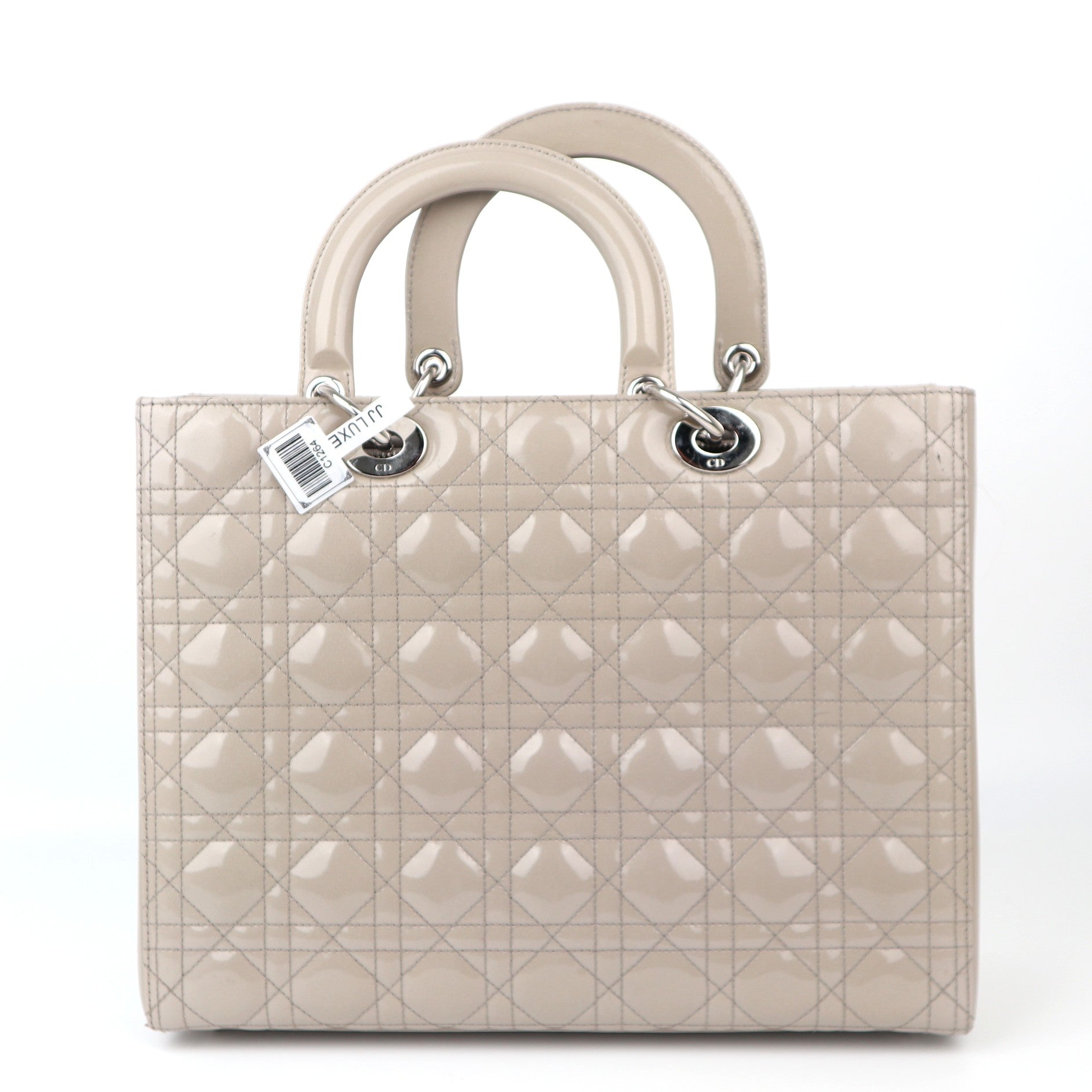 C1264 Dior Large Lady Dior Grey Patent Leather Bag-Pre Owned