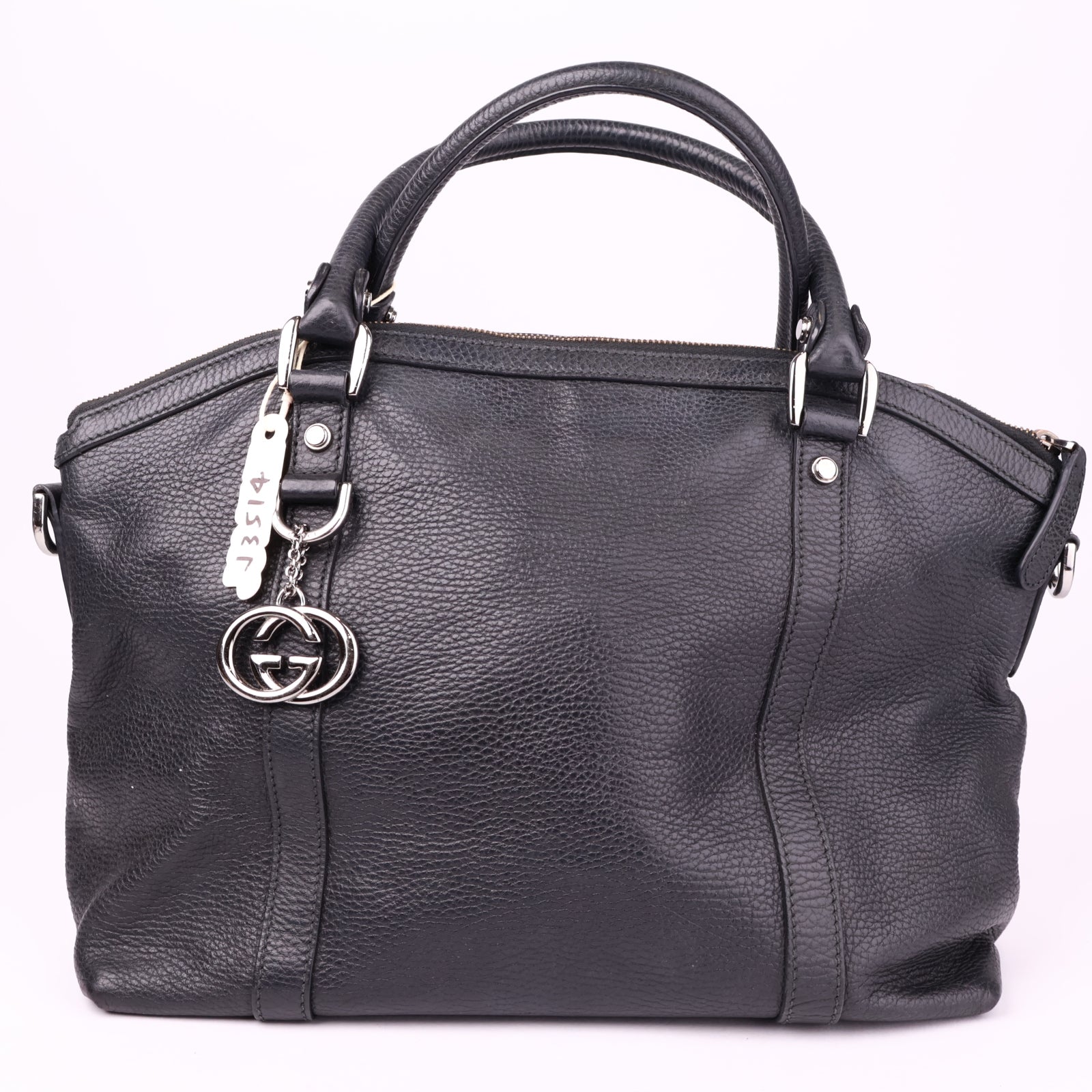 J3514 Gucci Dark Brown Leather GG Charm Dome Satchel- Pre Owned