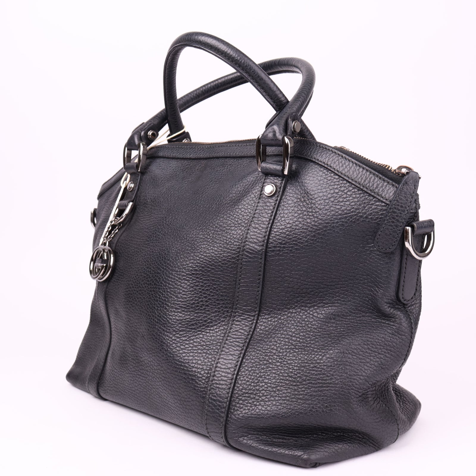 J3514 Gucci Dark Brown Leather GG Charm Dome Satchel- Pre Owned