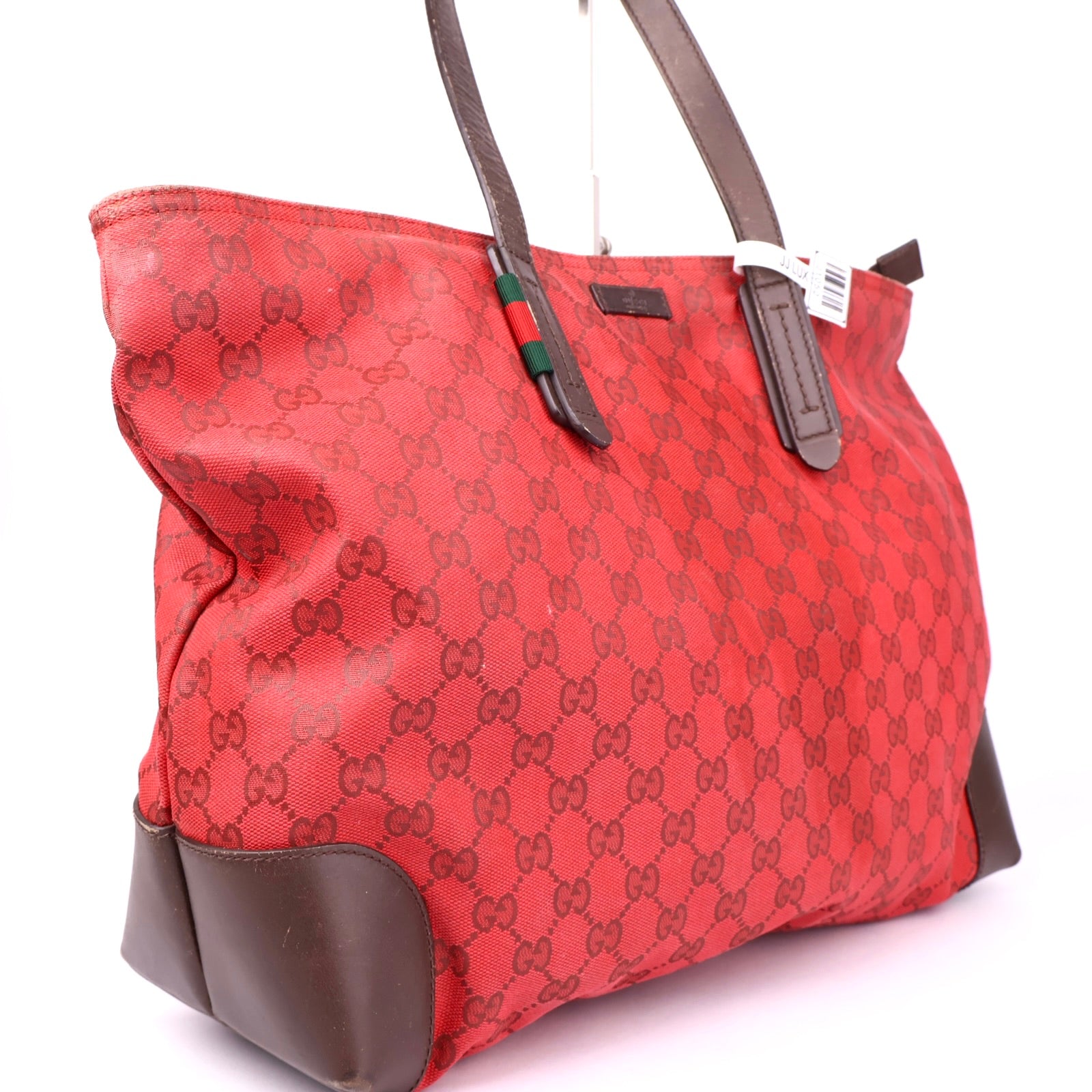 J1052 Gucci Tote Bag Shoulder GUCCI Coated Canvas GG Dark Red- Pre Owned