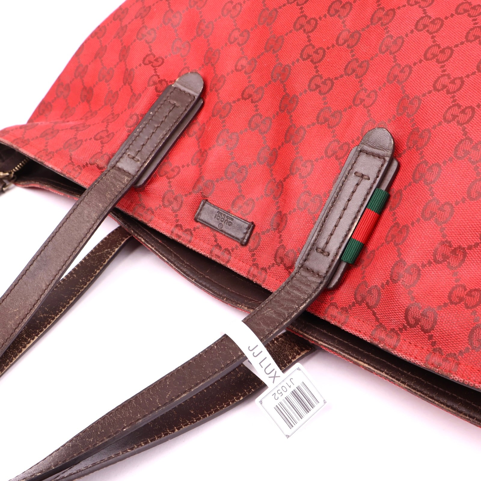 J1052 Gucci Tote Bag Shoulder GUCCI Coated Canvas GG Dark Red- Pre Owned