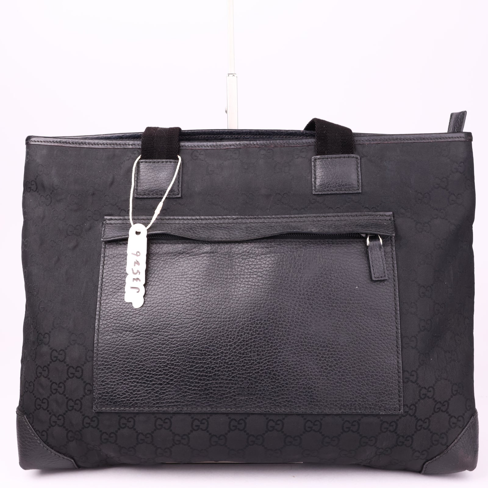 J3526 GUCCI GG Canvas Tote Bag Leather Black Silver- Pre Owned