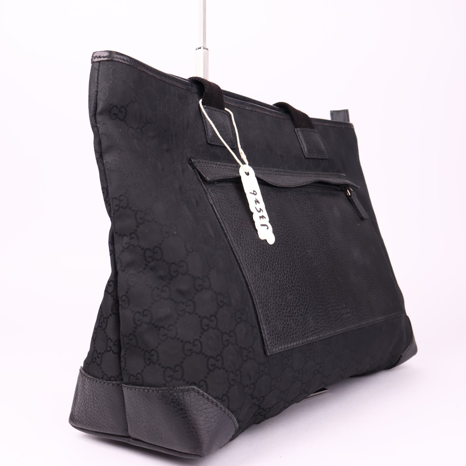 J3526 GUCCI GG Canvas Tote Bag Leather Black Silver- Pre Owned