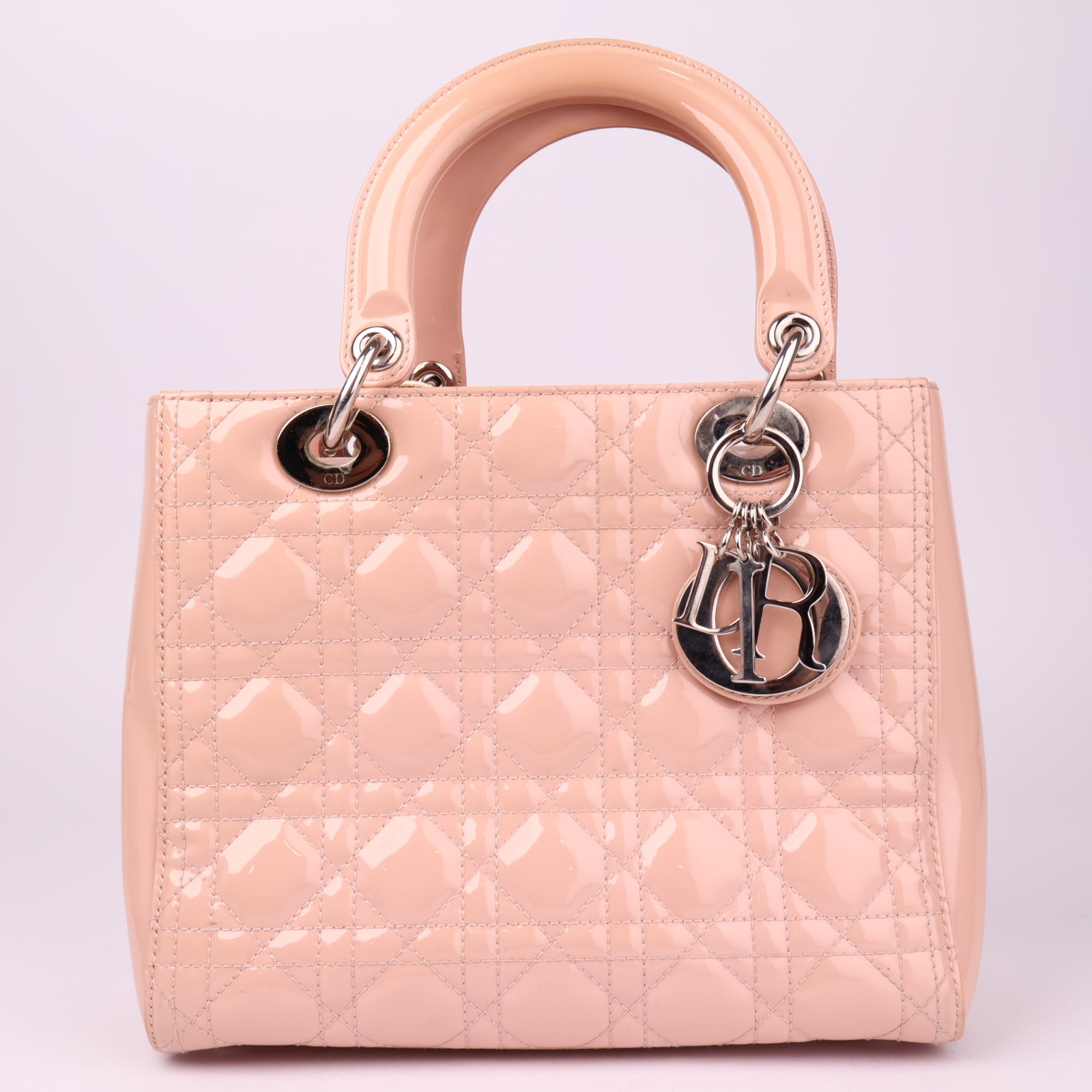 J3531 Christian Dior Lady Dior Medium Pink Patent Leather- Pre Owned