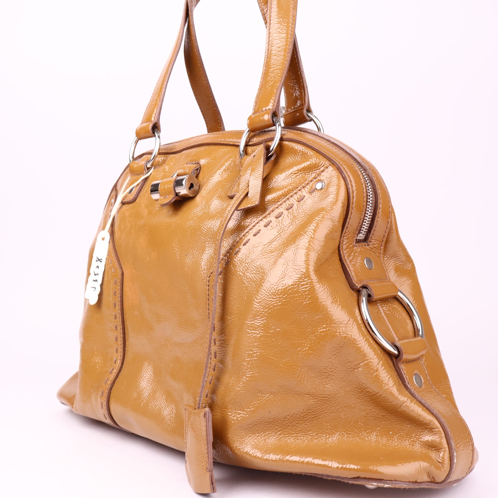 J3528 Saint Laurent Beige Patent Leather Large Muse Bag- Pre Owned