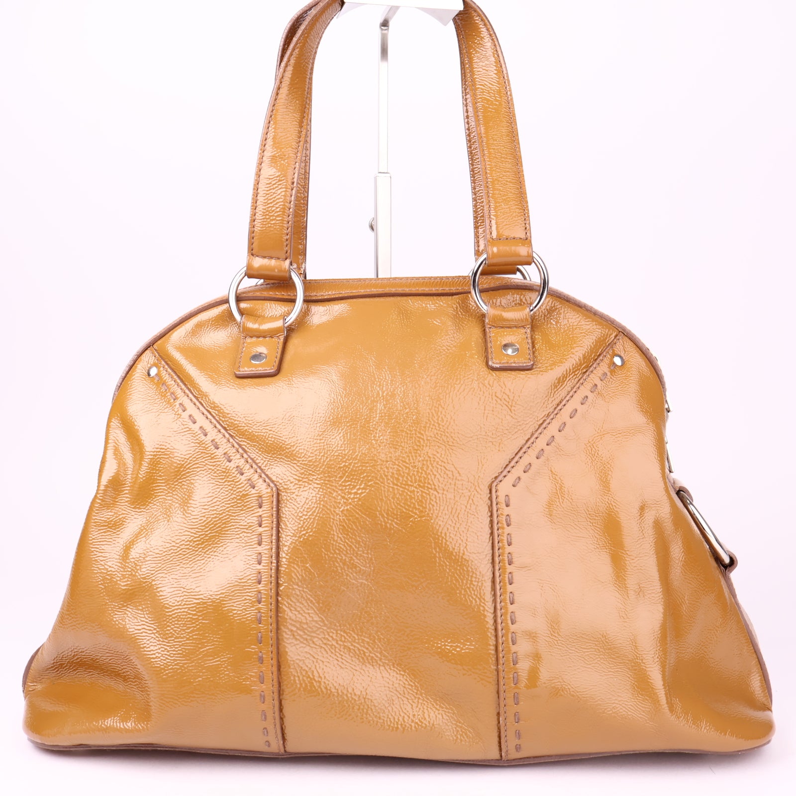 J3528 Saint Laurent Beige Patent Leather Large Muse Bag- Pre Owned