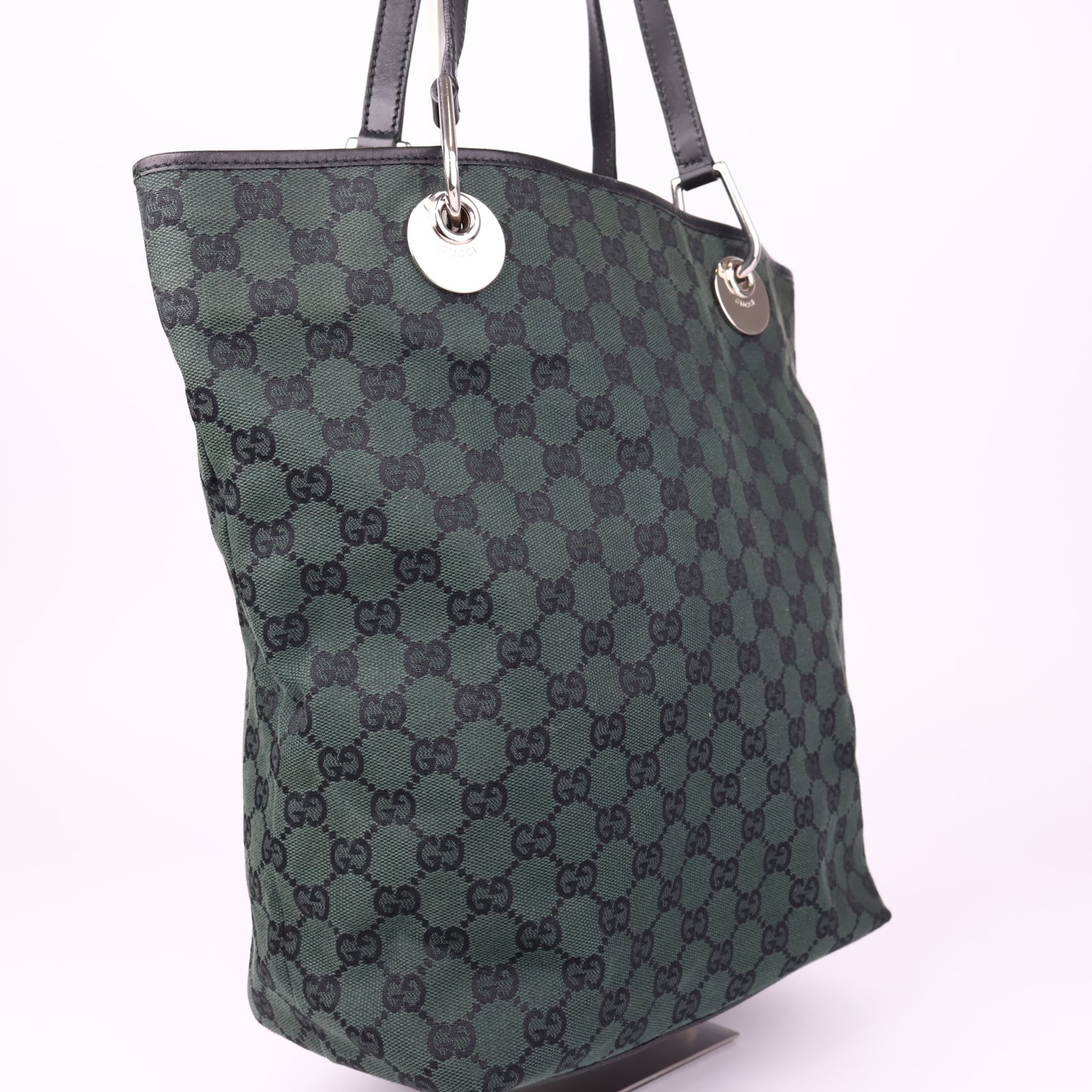 J3527 GUCCI GG Monogram Canvas Leather Tote Bag- Pre Owned
