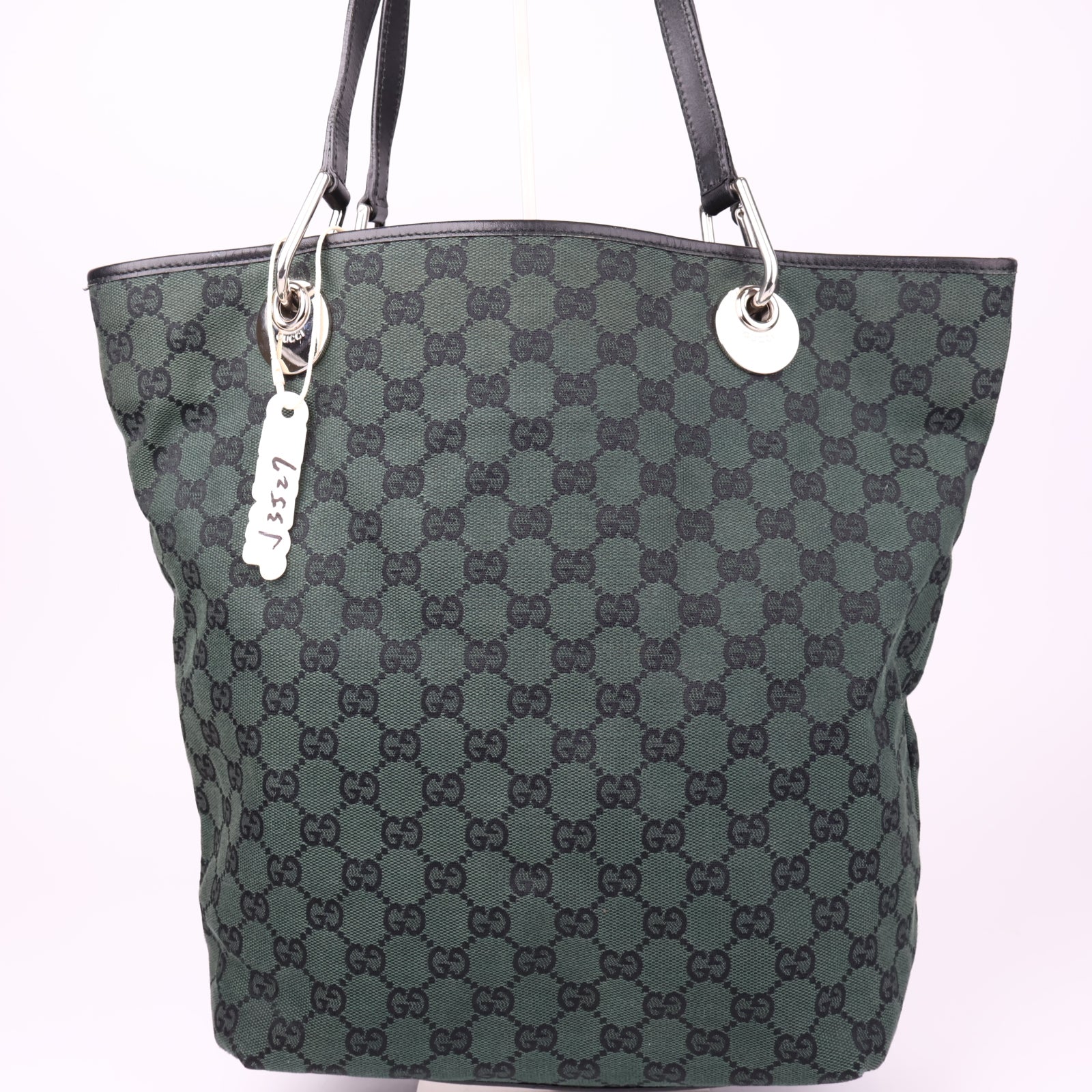 J3527 GUCCI GG Monogram Canvas Leather Tote Bag- Pre Owned