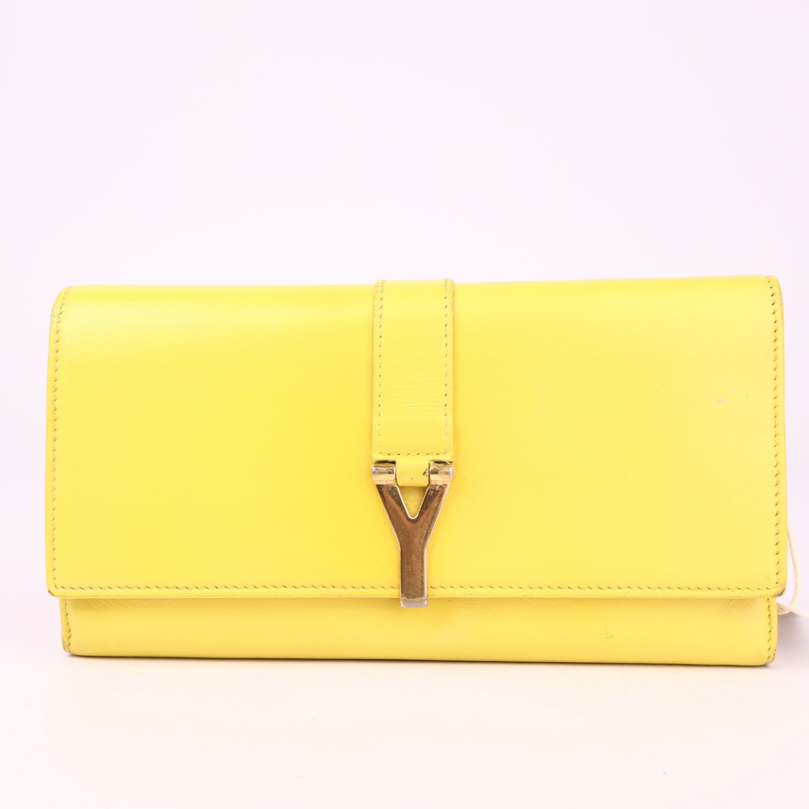 J3524 Yves Saint Laurent Yellow Calfskin Leather Ligne Y Clutch- Pre Owned
