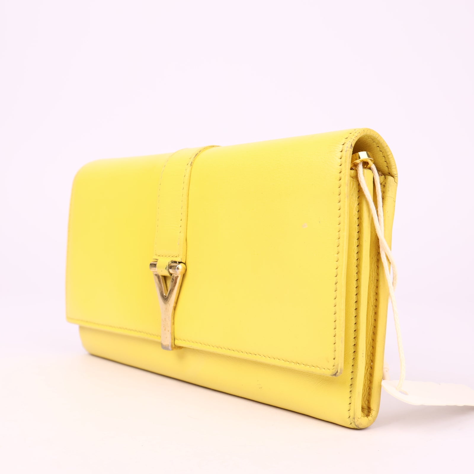 J3524 Yves Saint Laurent Yellow Calfskin Leather Ligne Y Clutch- Pre Owned