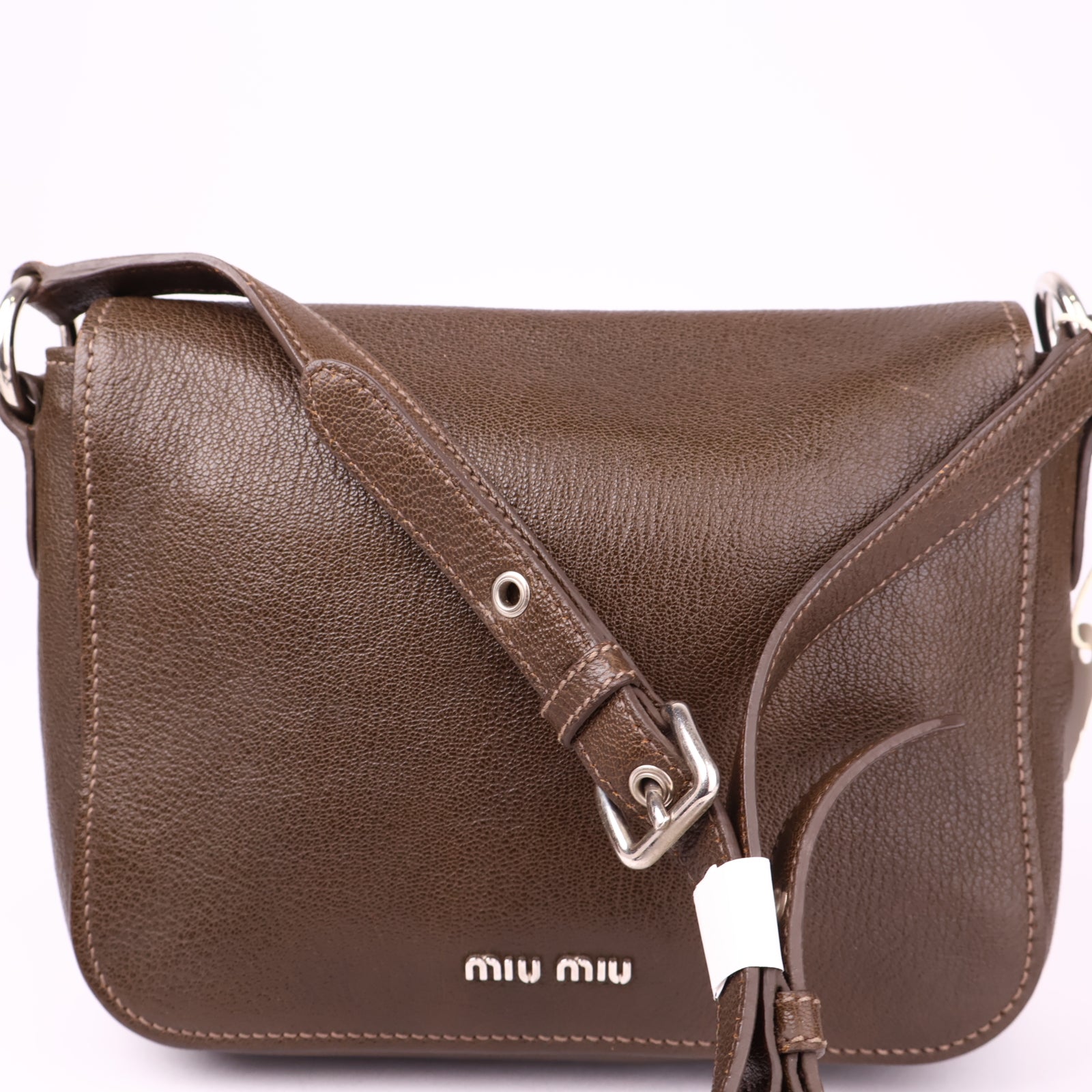 J3540 Miu Miu Beige Madras Leather Pushlock Flap Shoulder Bag- Pre Owned