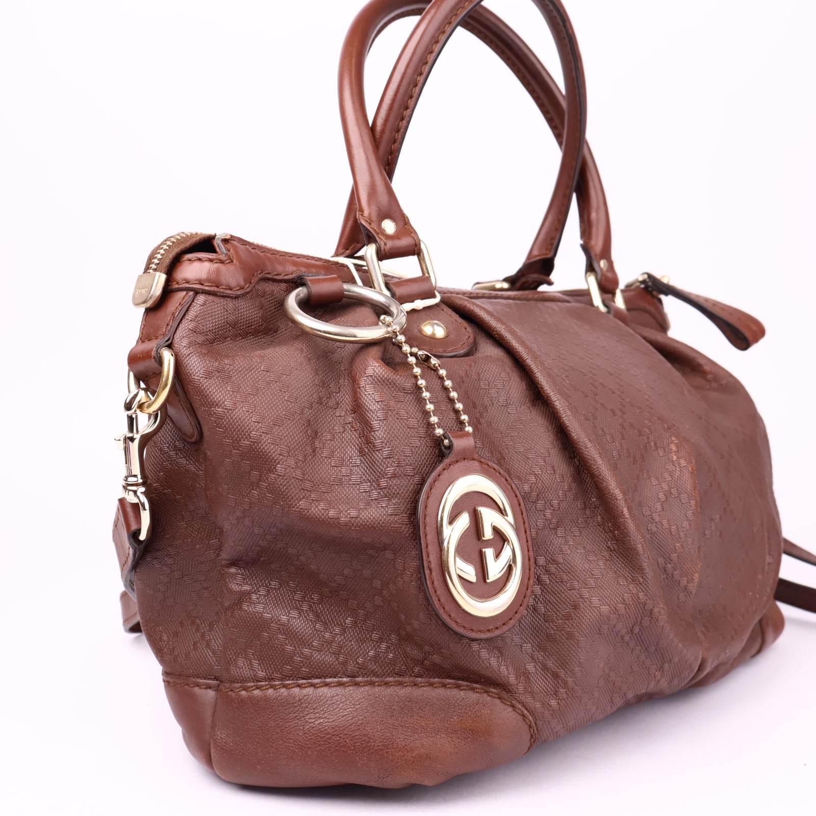 J3551 Gucci Sukey Diamante Handbag Brown Leather- Pre Owned