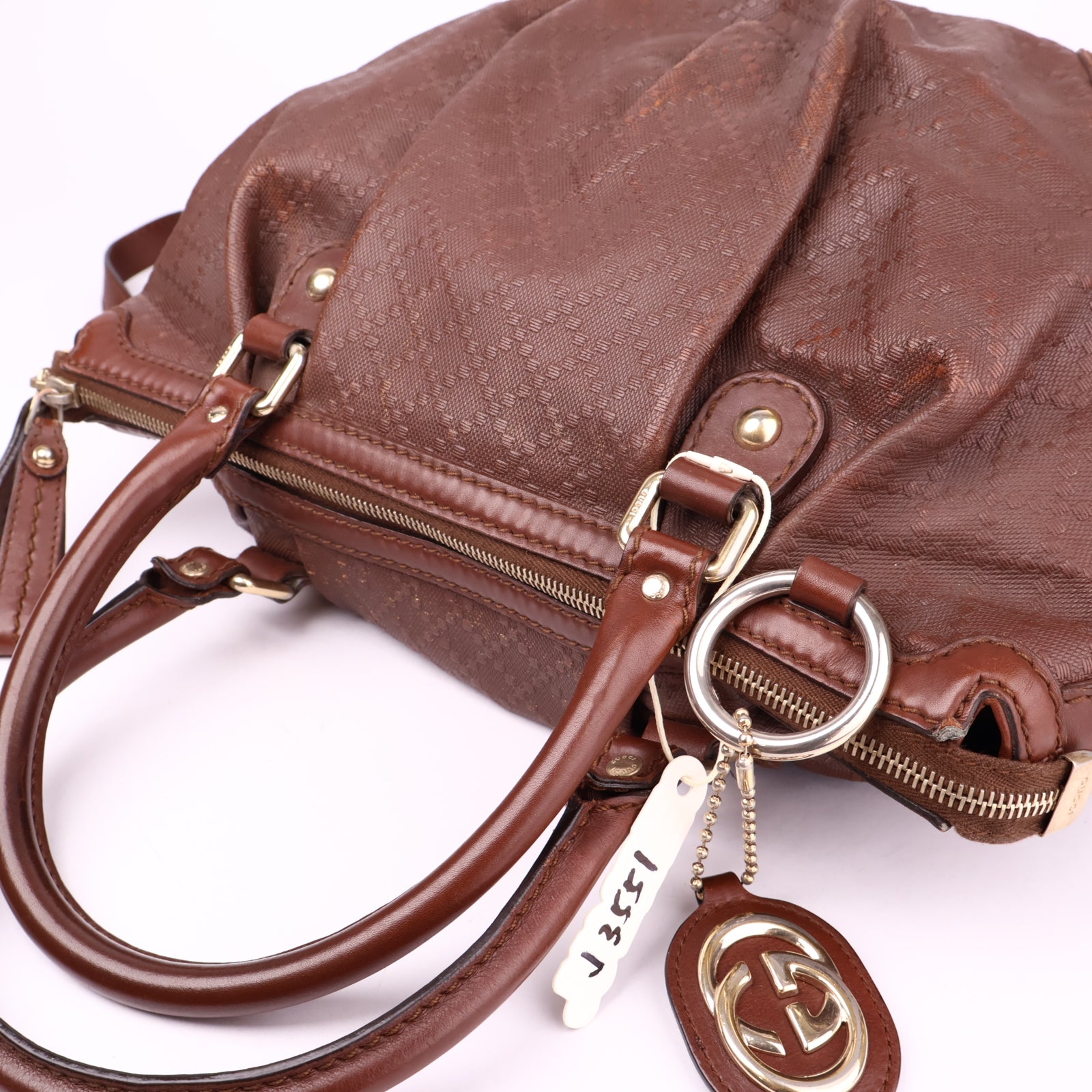 J3551 Gucci Sukey Diamante Handbag Brown Leather- Pre Owned