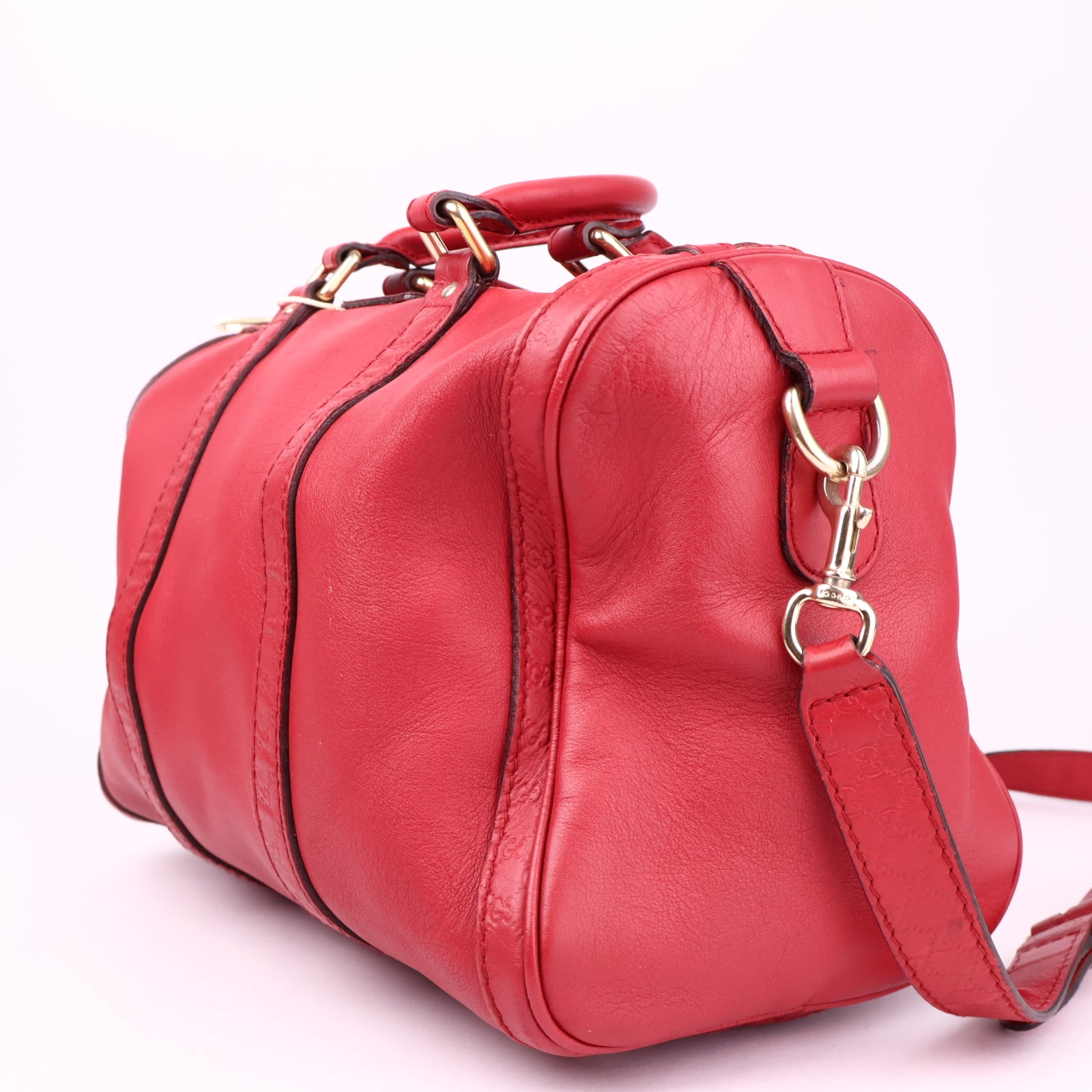 J3544 Gucci Red Calf Leather Soho Boston Handbag- Pre Owned