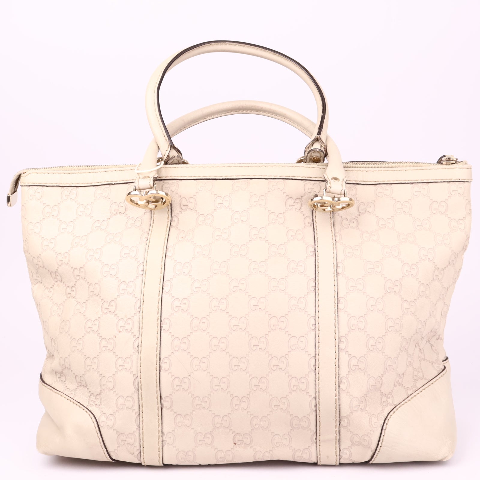 J3555 Gucci White GG Embossed Leather Lovely Heart- Pre Owned