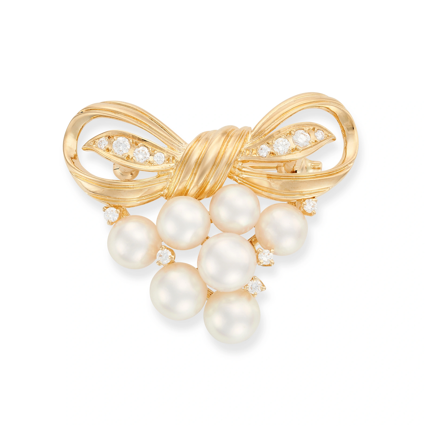 MIKIMOTO, A PEARL AND DIAMOND BOW BROOCH