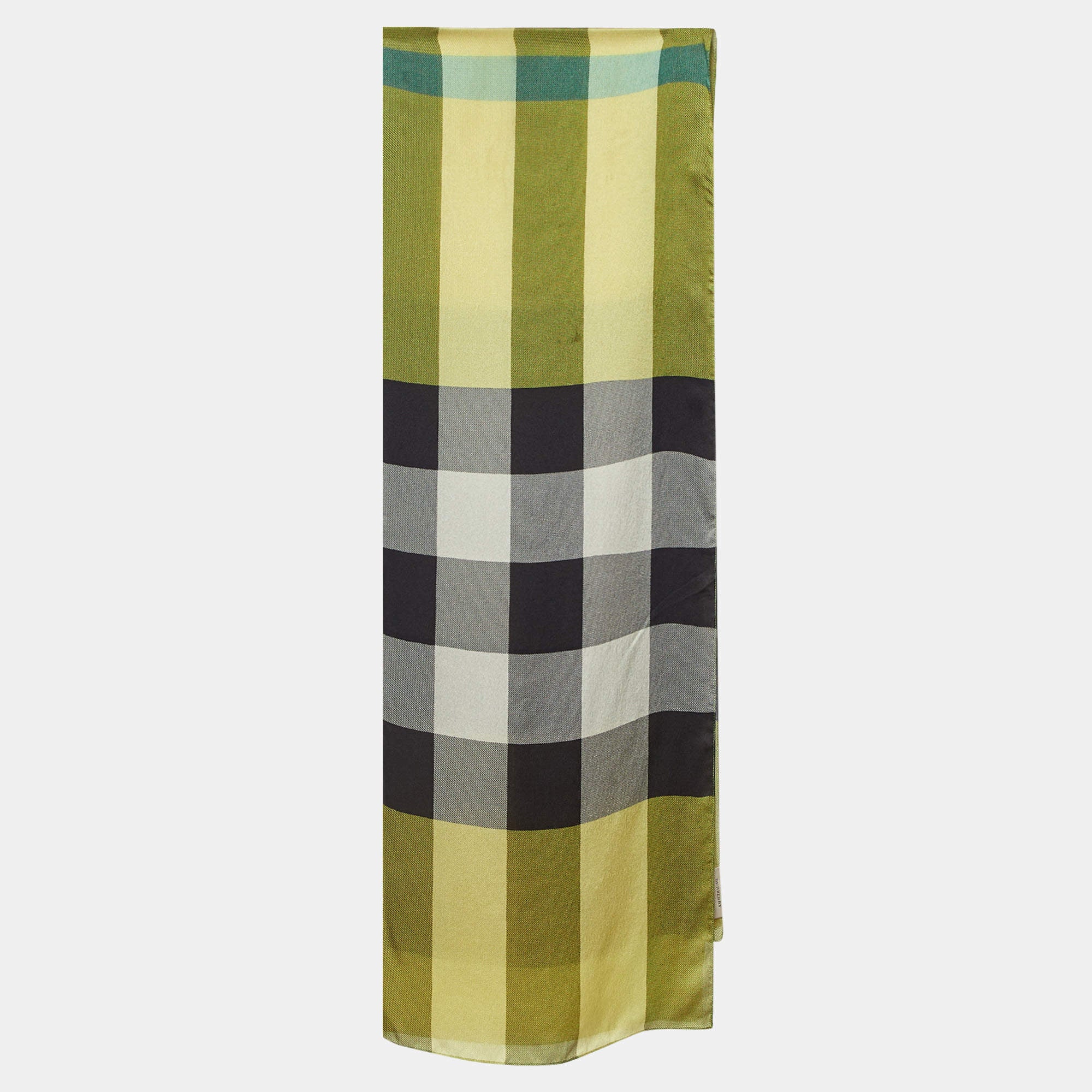 Burberry Yellow/Green Giant Check Print Silk Stole SCARF- Pre Owned