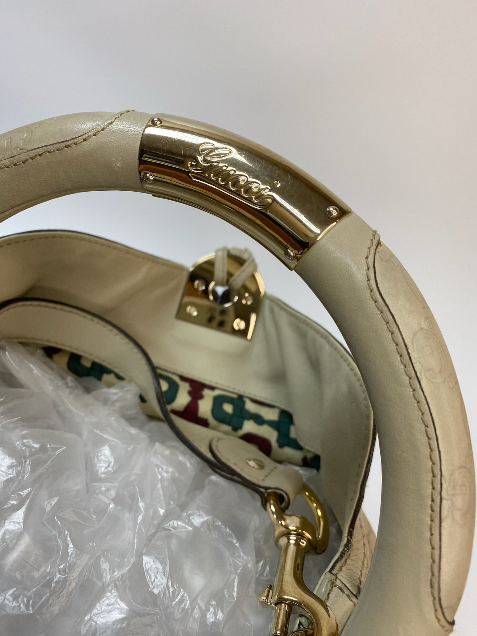 J2956 Gucci Shoulder Bag indy Leather Shoulder Bag Ivory Hobo Tassel Bamboo | Pre-Owned  Ivory Plain Leather