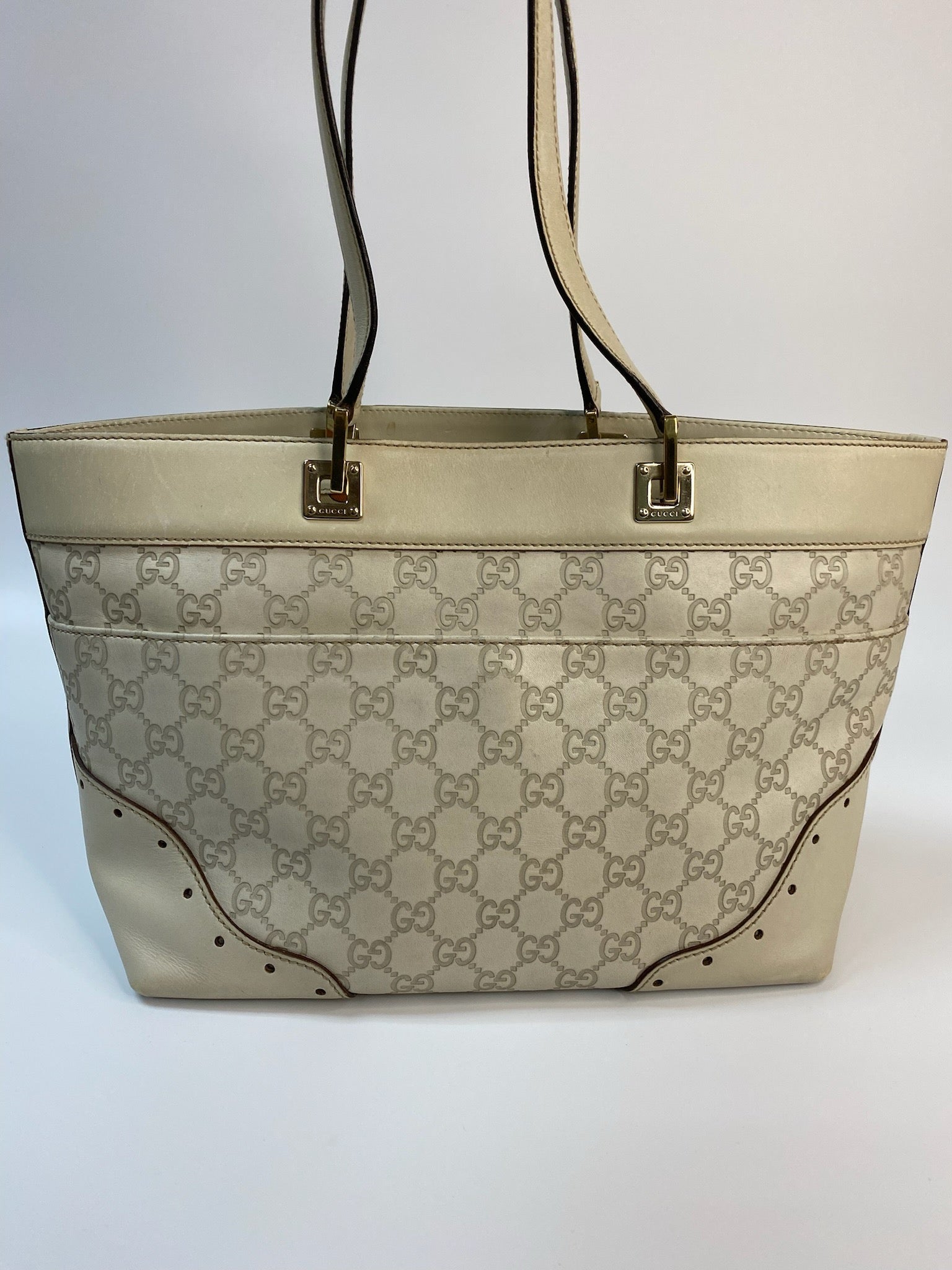 J2858 Gucci Tote Bag Guccisima White Tote Bag | Pre-Owned White Leather Guccissima
