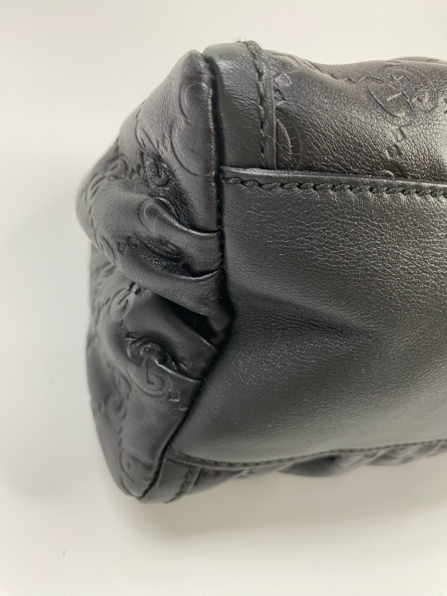 J1115 Gucci Top Handle Bag Black Nylon GG Abbey D Ring handbag | Pre-Owned Like New Black Nylon GG