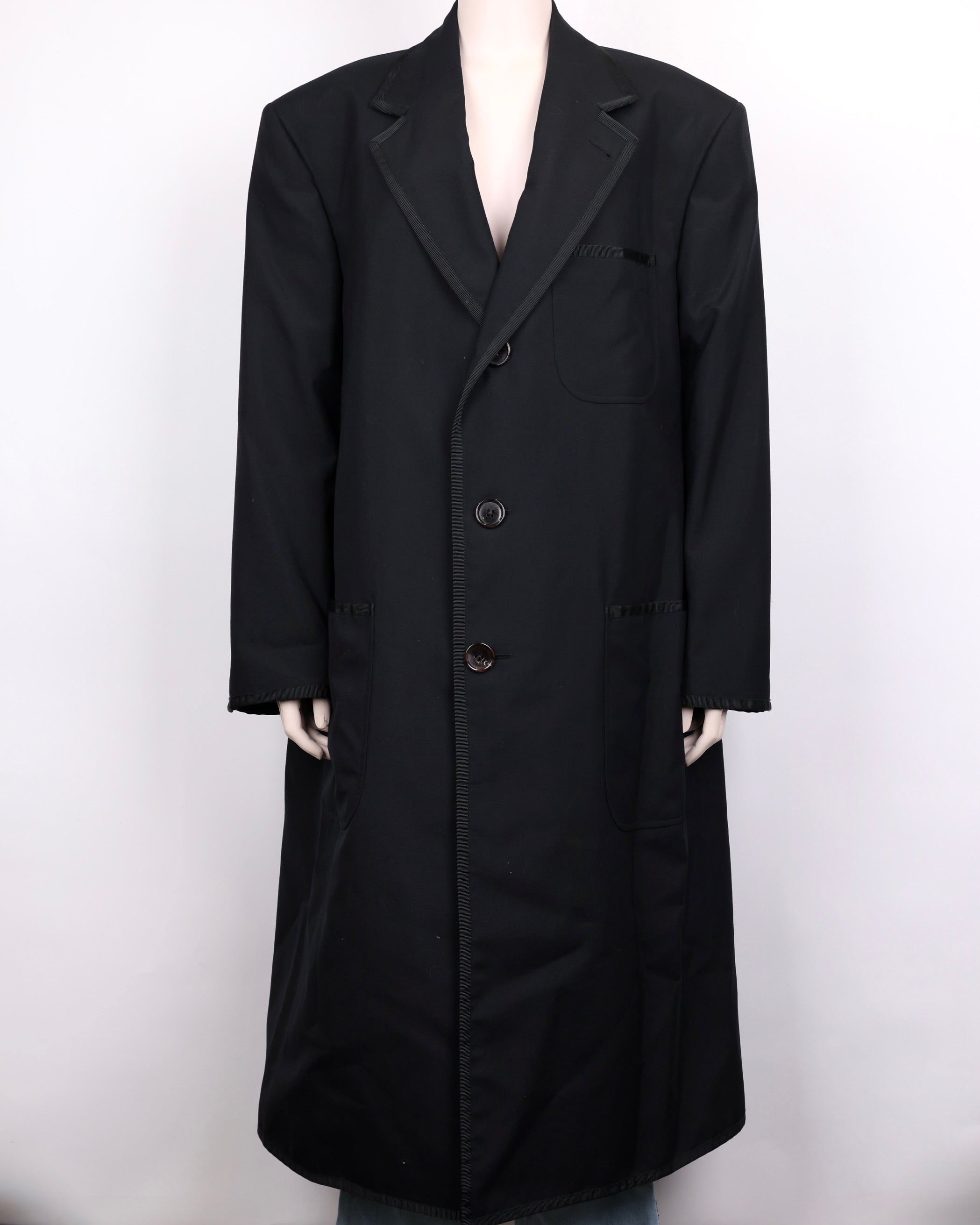 PRE OWNED- Thom Browne Men's Black Single-Breasted Wool Coat SIZE 0 MENS WEAR