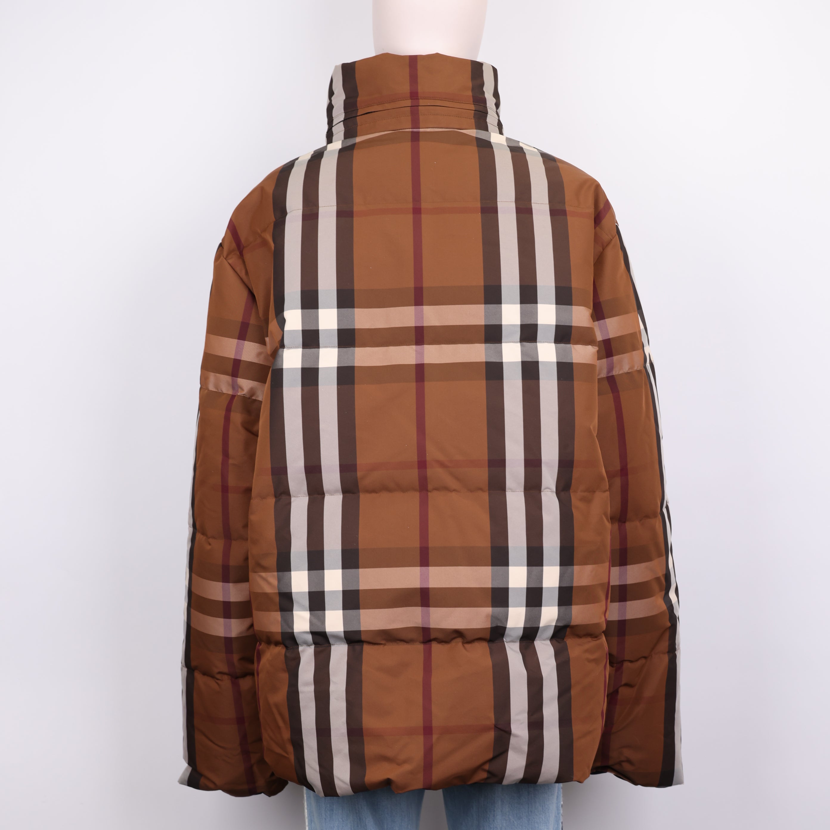 PRE OWNED- Burberry Packaway Hood Reversible Check Nylon Puffer Jacket SIZE XL